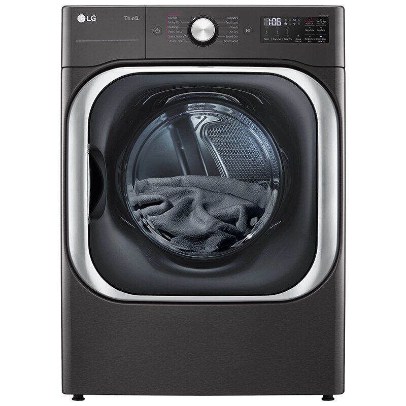 LG 29 in. 9.0 cu. ft. Smart Stackable Electric Dryer with Built-In Intelligence, TurboSteam Technology & Sensor Dry - Black Steel, Black Steel, hires