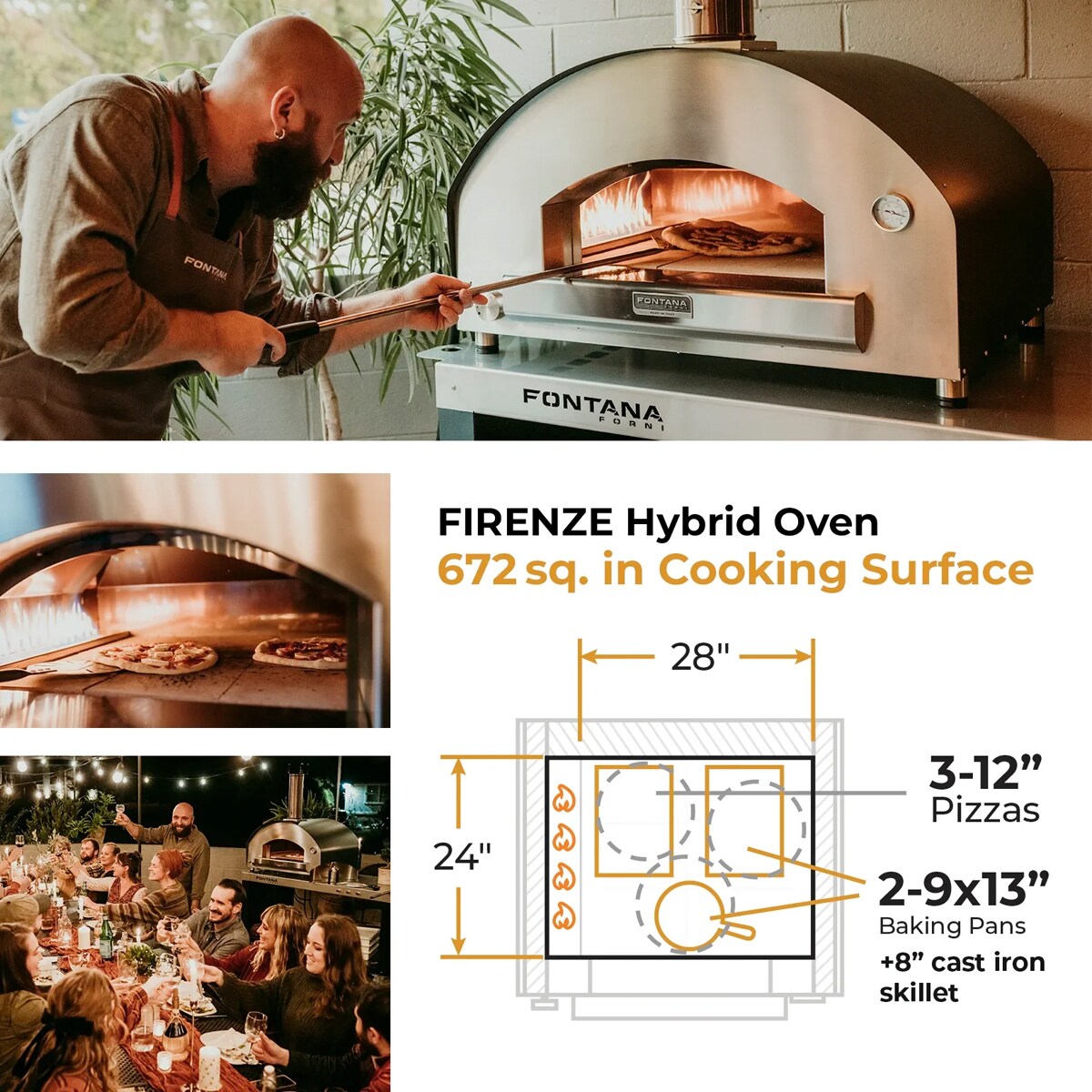 Fontana Firenze Hybrid Gas & Wood Pizza Oven - Stainless Steel, , hires