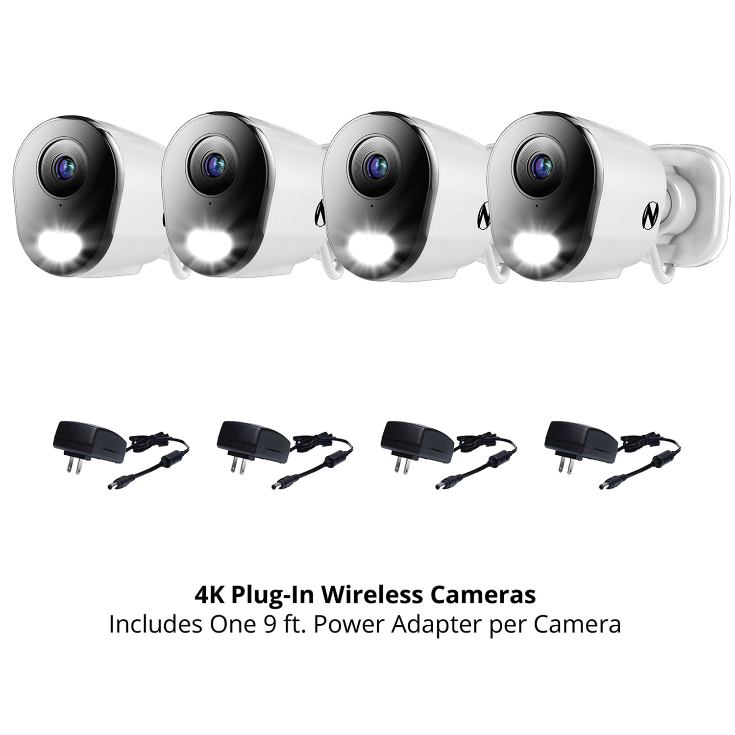 Night Owl - 8-Channel, 4-Camera Indoor/Outdoor Plug-In Wi-Fi IP 4K 64GB Security System - White - White, , hires