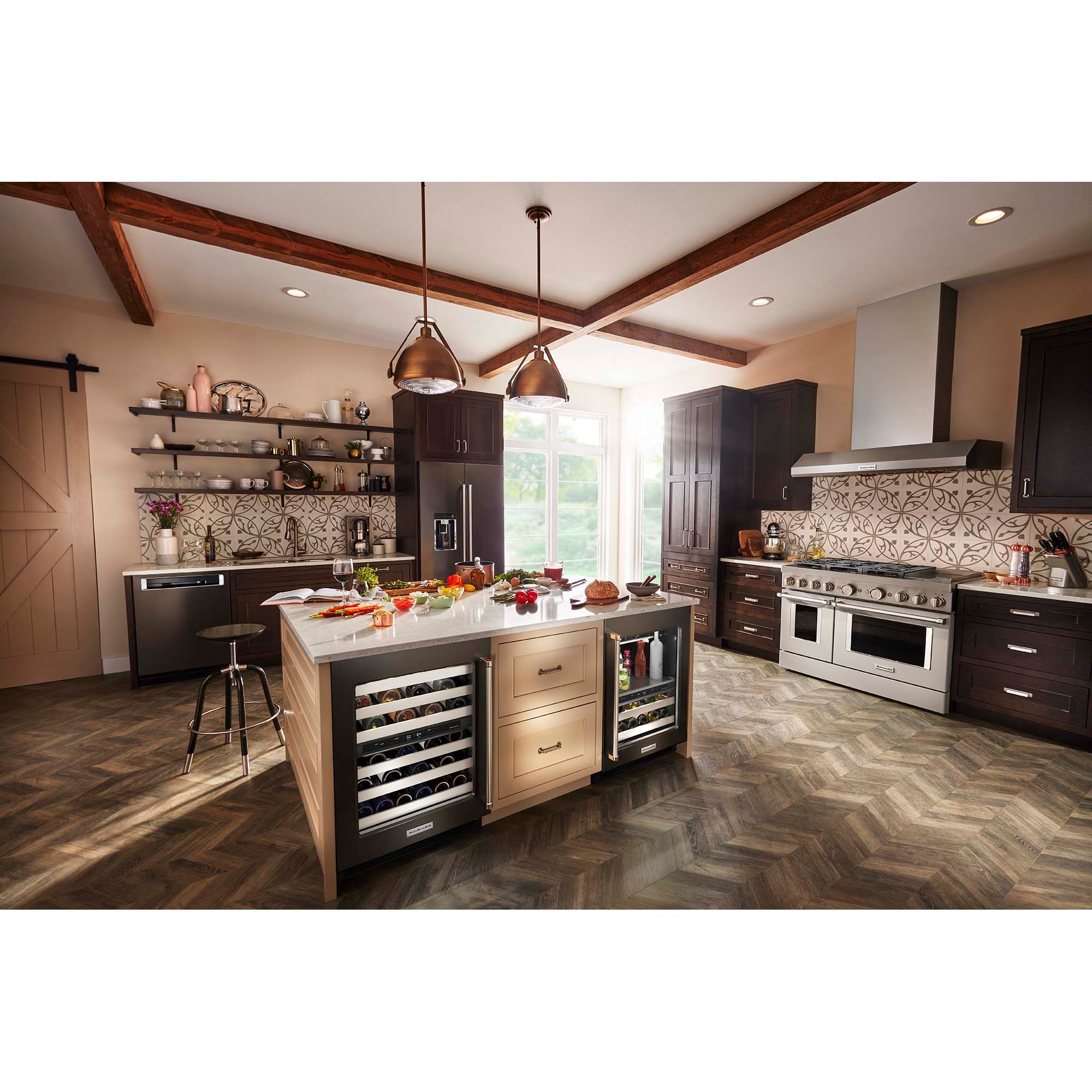 KitchenAid 24 in. Undercounter Wine Cooler with Metal Racks, Dual Temperature Zones & 46 Bottle Capacity - Black Stainless Steel, Black Stainless, hires