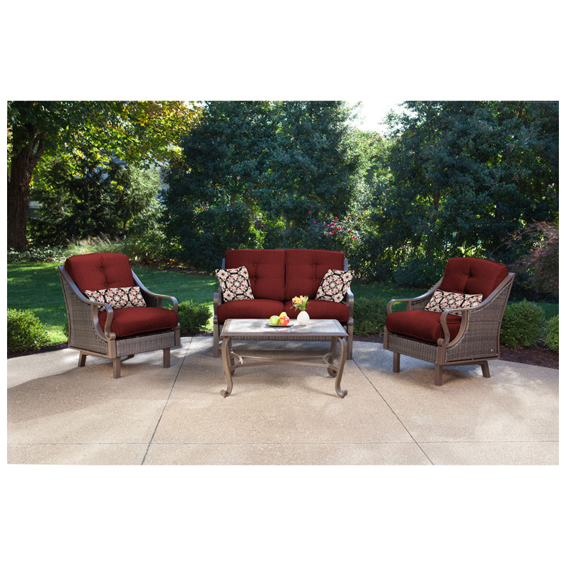 Hanover Ventura 4Piece Patio Furniture Seating Set with Tile Top Coffee Table Crimson Red P
