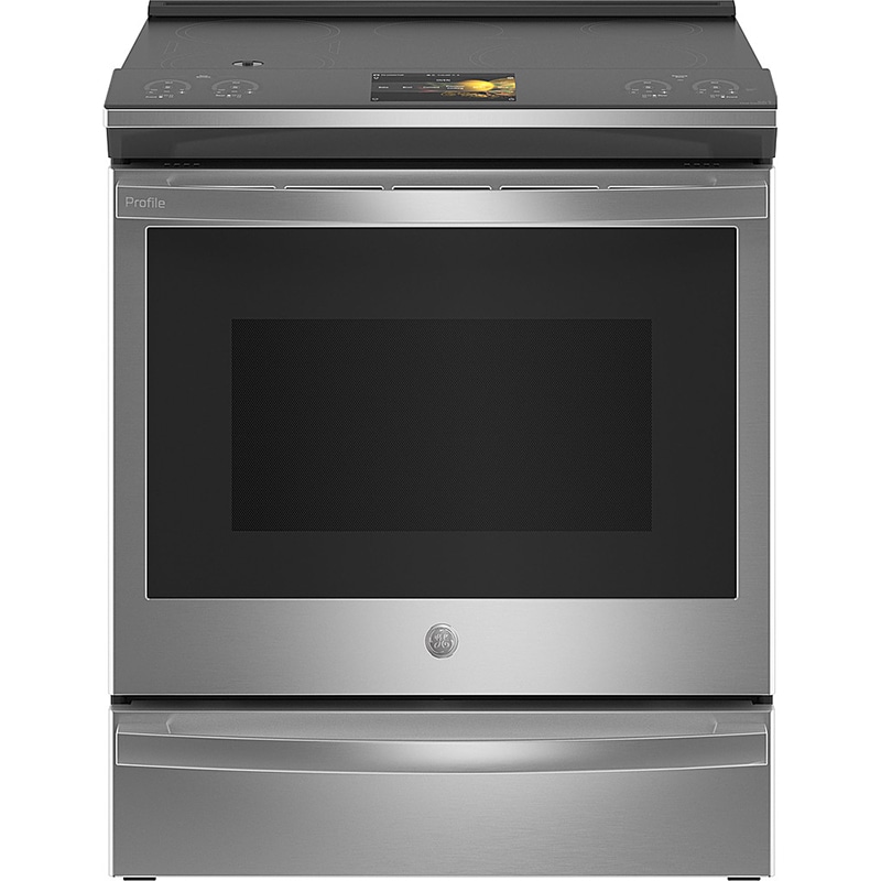 GE Profile 30 in. 5.3 cu. ft. Smart Air Fry True European Convection Slide-In Electric Range with 5 Induction Burners - Stainless Steel, , hires