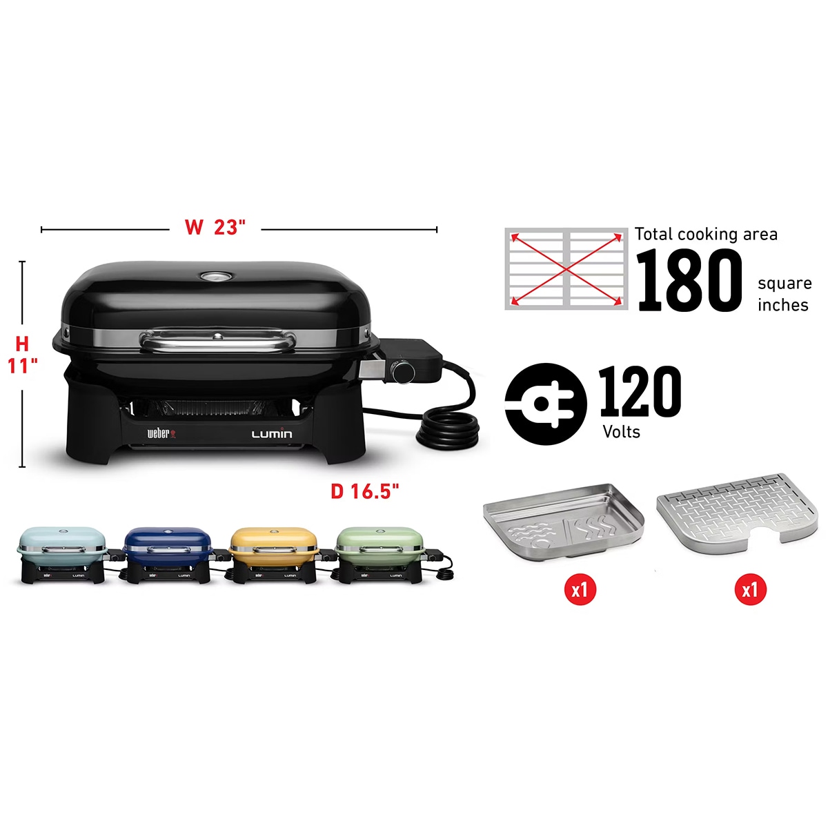 Weber Compact Lumin Portable Electric Grill - Black, , hires