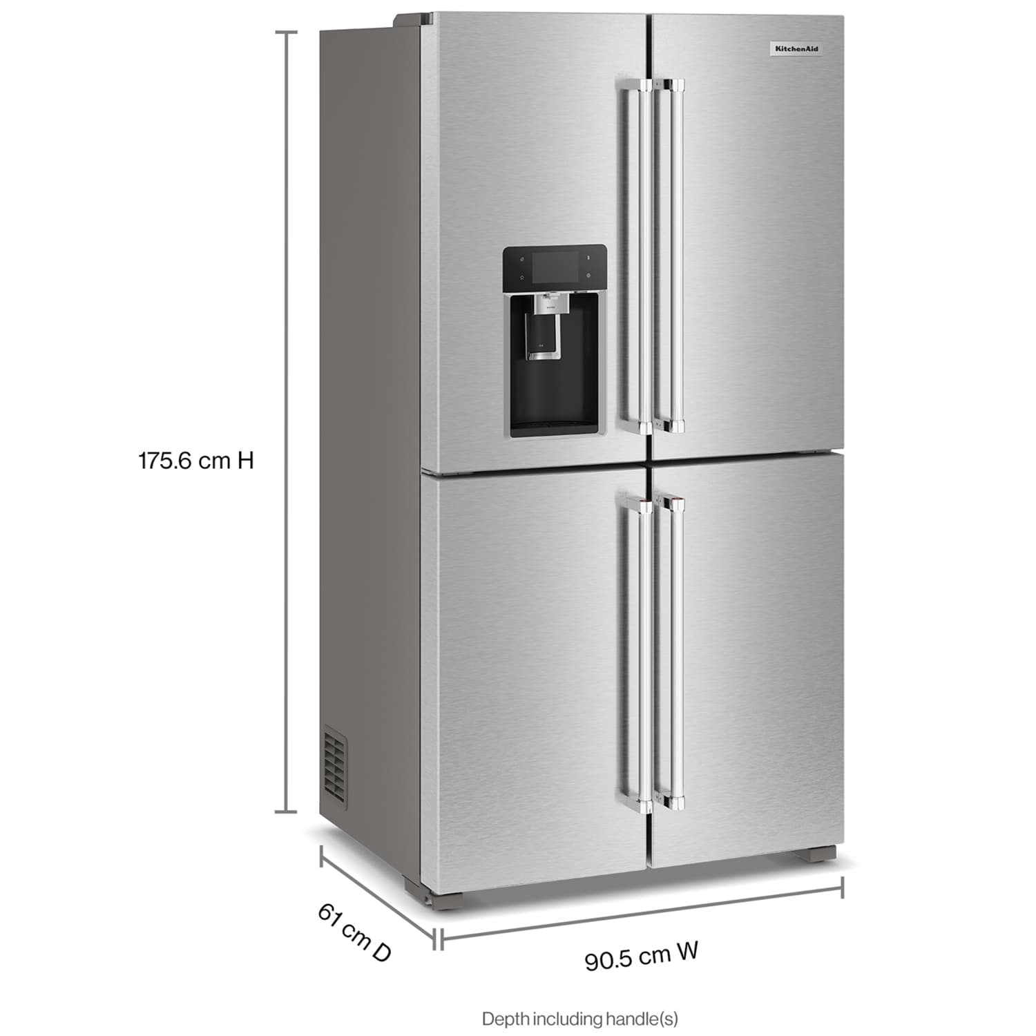 KitchenAid 36 in. 19.1 cu. ft. Counter Depth 4-Door French Door Refrigerator with Ice & Water Dispenser - Fingerprint Resistant Stainless, , hires