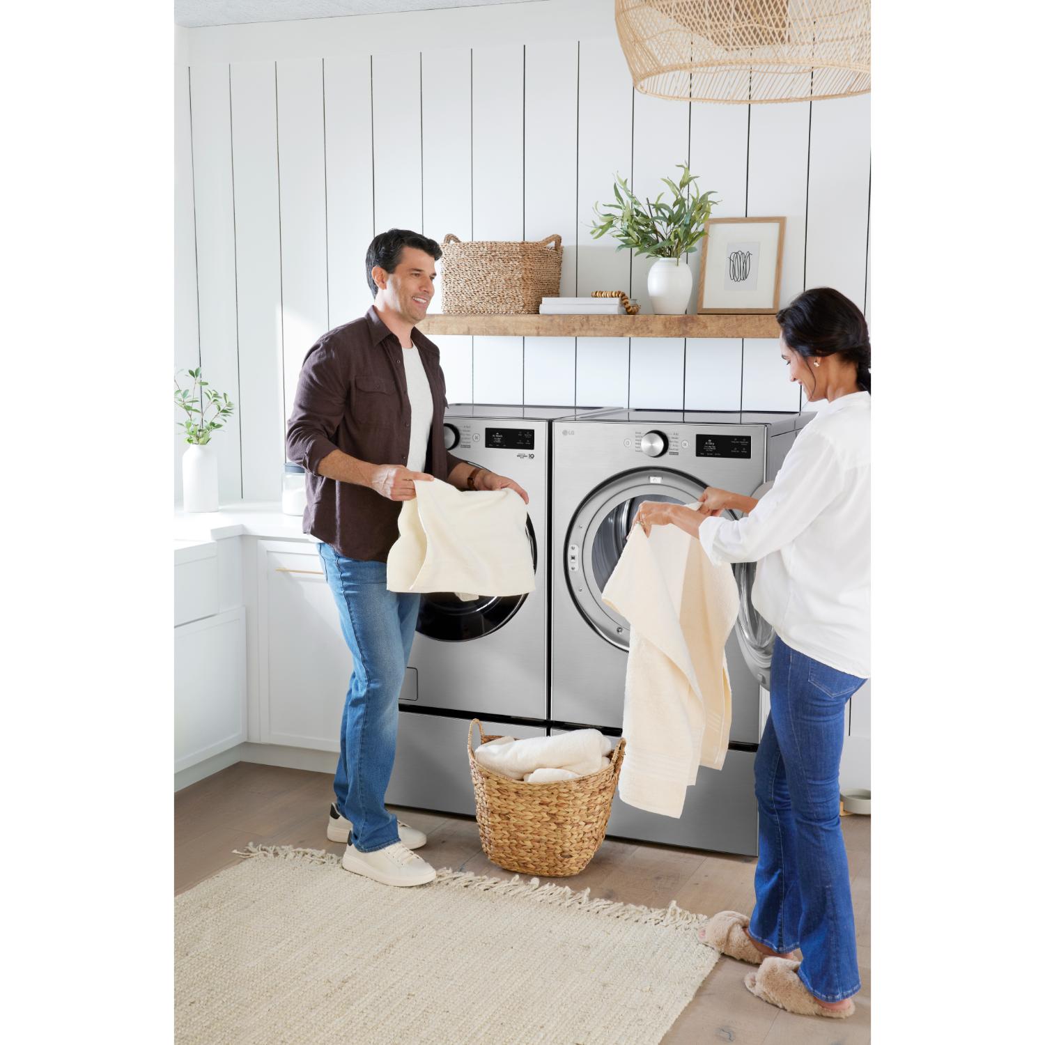 LG 27 in. 7.4 cu. ft. Smart Stackable Electric Dryer with AI Sensor Dry, TurboSteam, Sanitize & Steam Cycle - Graphite Steel, , hires