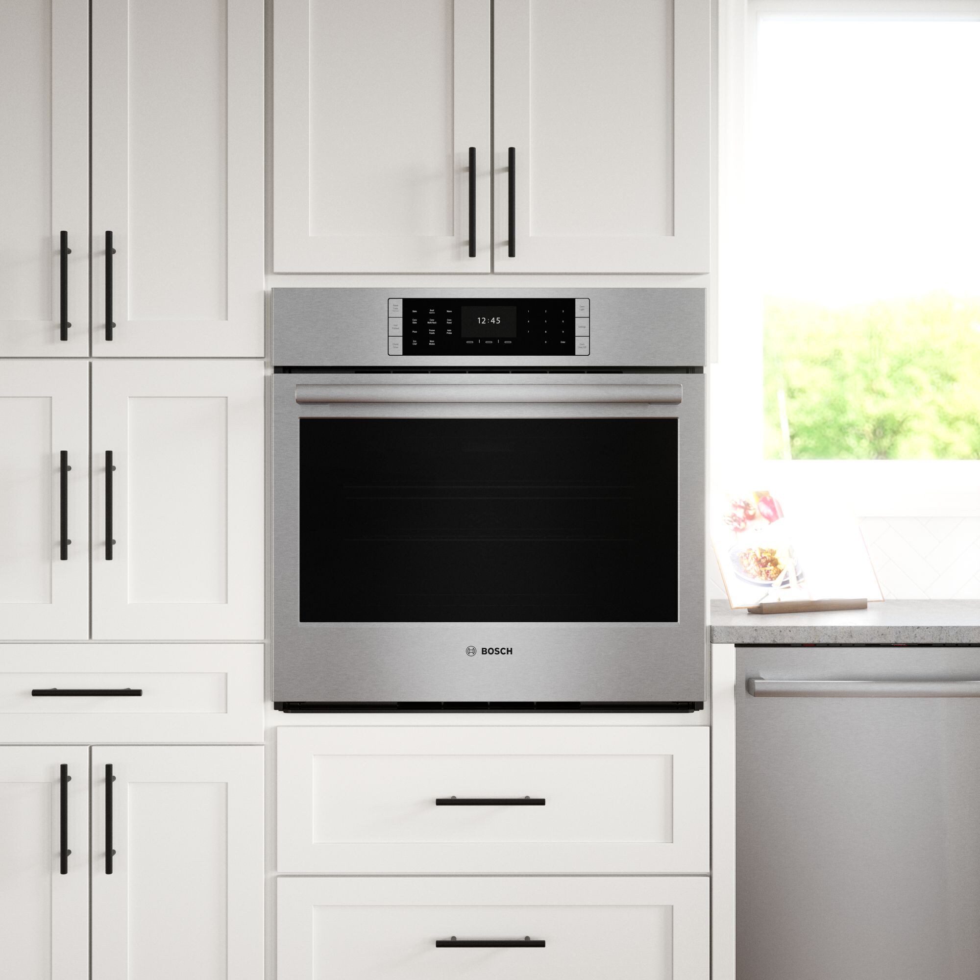 Bosch Benchmark Series 30 in. 4.6 cu. ft. Electric Single Wall Oven with True European Convection - Stainless Steel, , hires