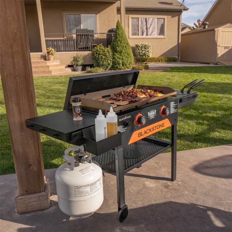 Blackstone Omnivore Limited Edition 28 in. 2-Burner Liquid Propane Gas Flat Top Griddle with Side Tables and 524 sq. in. Cooking Surface - Black, , hires