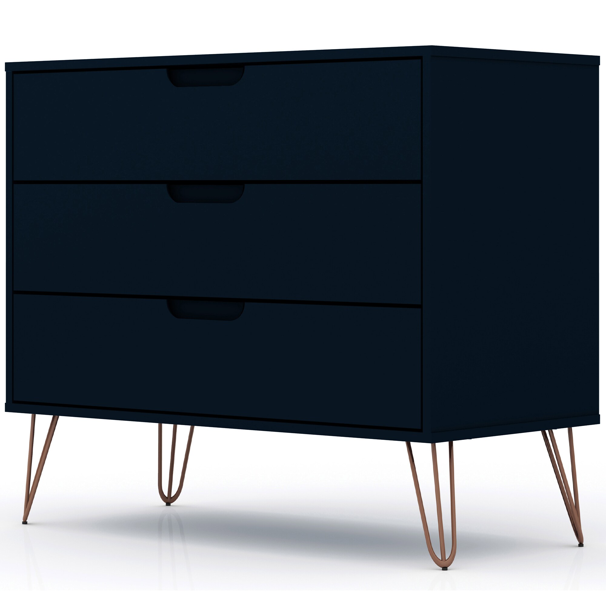 Manhattan Comfort Rockefeller Mid-Century Modern 3-Drawer Dresser - Tatiana Midnight Blue, Midnight Blue, hires