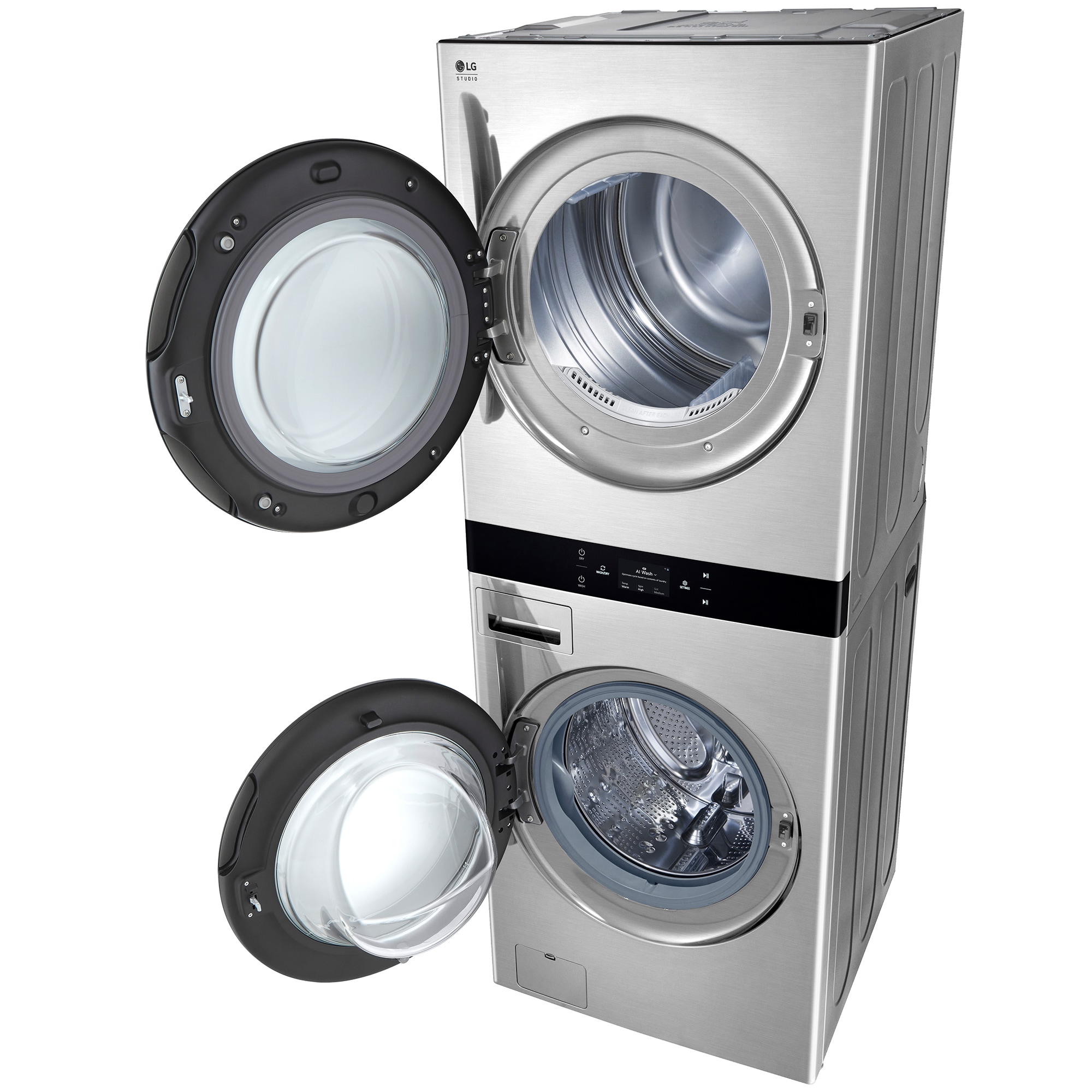 LG 27 in. 5.0 cu. ft. Smart Gas Front Load WashTower with AI Sensor Dry, TurboSteam, Allergiene Cycle, ezDispense, AI DD 2.0 Advanced Washing, Sensor Dry, Sanitize & Steam Cycle - Noble Steel, Noble Steel, hires