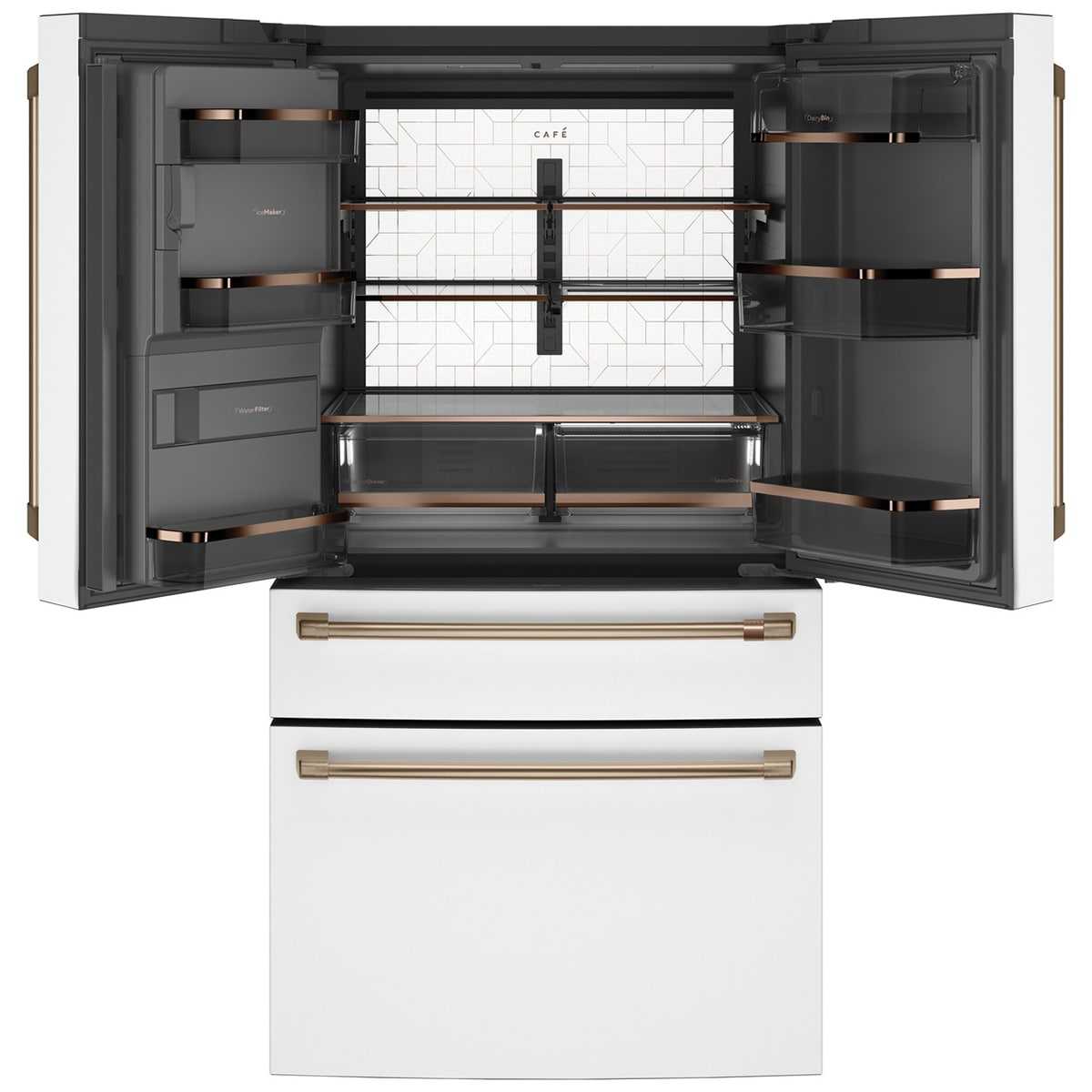 Cafe 36 in. 27.8 cu. ft. Smart 4-Door French Door Refrigerator with Ice & Water Dispenser - Matte White, Matte White, hires