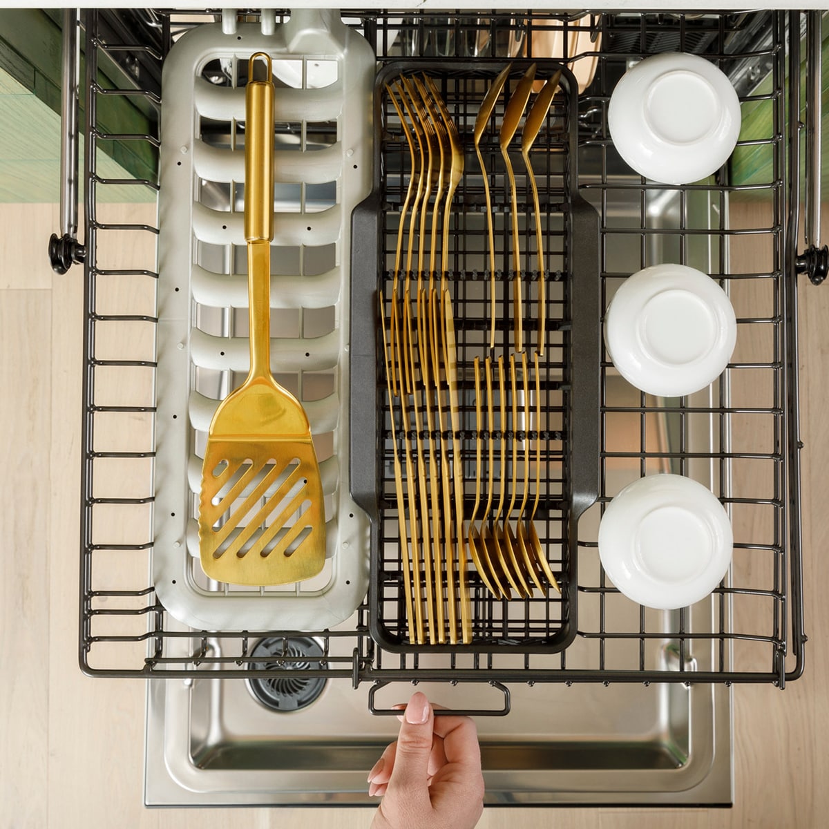 Cafe 24 in. Top Control Flush-Mount Smart Dishwasher with 39 dBa Sound Level, 3rd-Rack, Dual Convection Ultra Dry & Pocket Handle - Platinum Glass, , hires