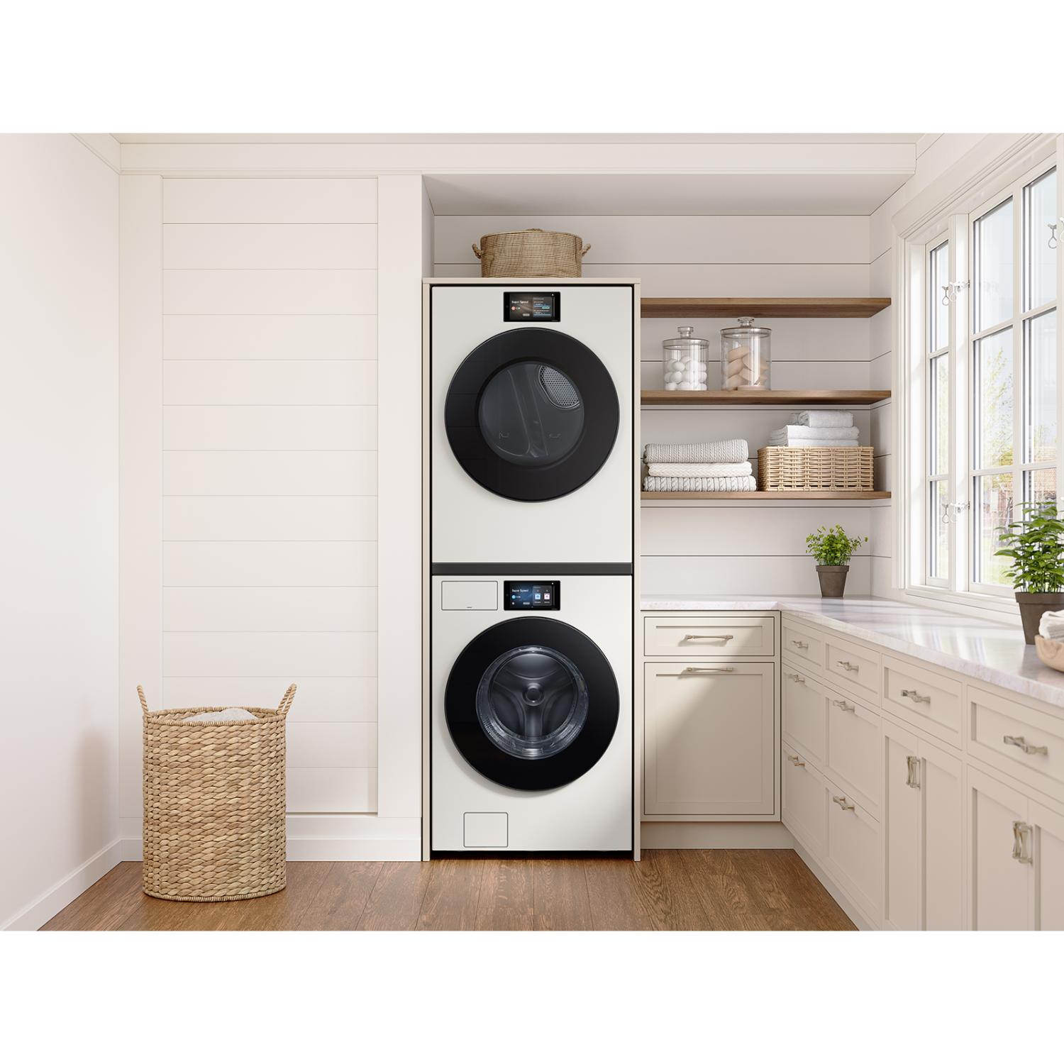 Samsung Bespoke 27 in. 7.6 cu. ft. Smart Stackable Electric Dryer with AI Home, AI OptiDry+, Sensor Dry, Sanitize & Steam Cycle - Ivory, Ivory, hires