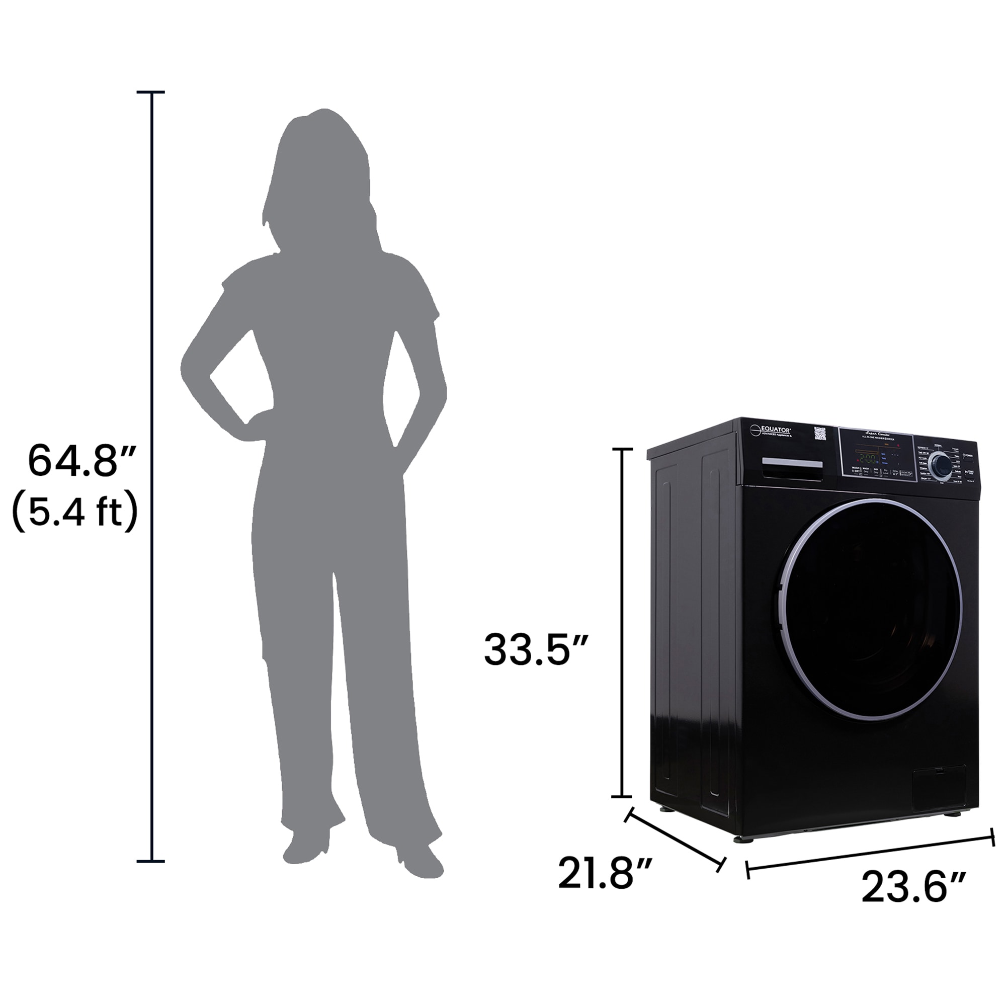 Equator 24 in. 1.6 cu. ft. Electric Front Load Vented/Ventless All-in-One Laundry Center with Pet Cycle, Sanitize Cycle & Sensor Dry - Black, Black, hires