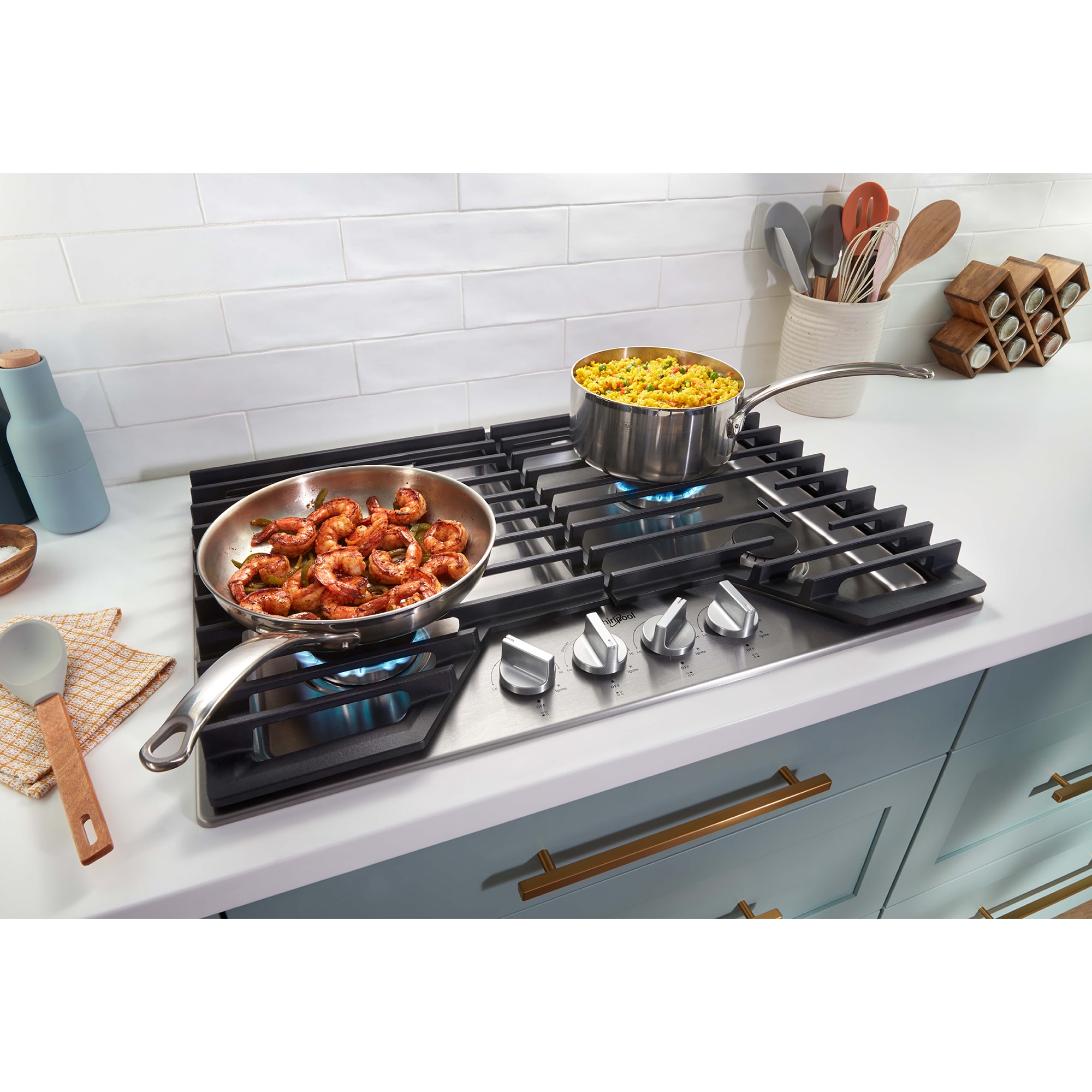Whirlpool 30 in. 4-Burner Natural Gas Cooktop with Simmer Burner & Power Burner - Stainless Steel, Stainless Steel, hires