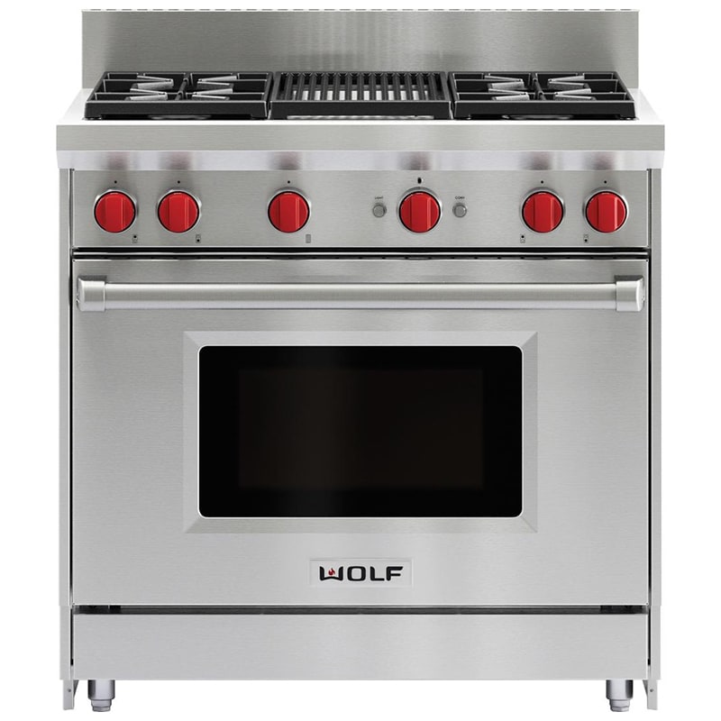 Wolf 36 in. 5.5 cu. ft. Standard Convection Gas Range with 4 Sealed Burners & Grill - Stainless Steel, , hires