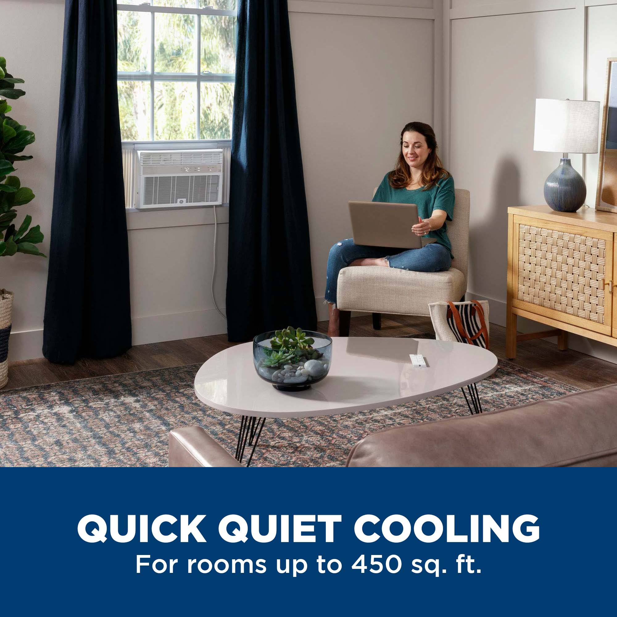 GE 10,000 BTU Smart Energy Star Window Air Conditioner with 3 Fan Speeds & Sleep Mode - White, , hires