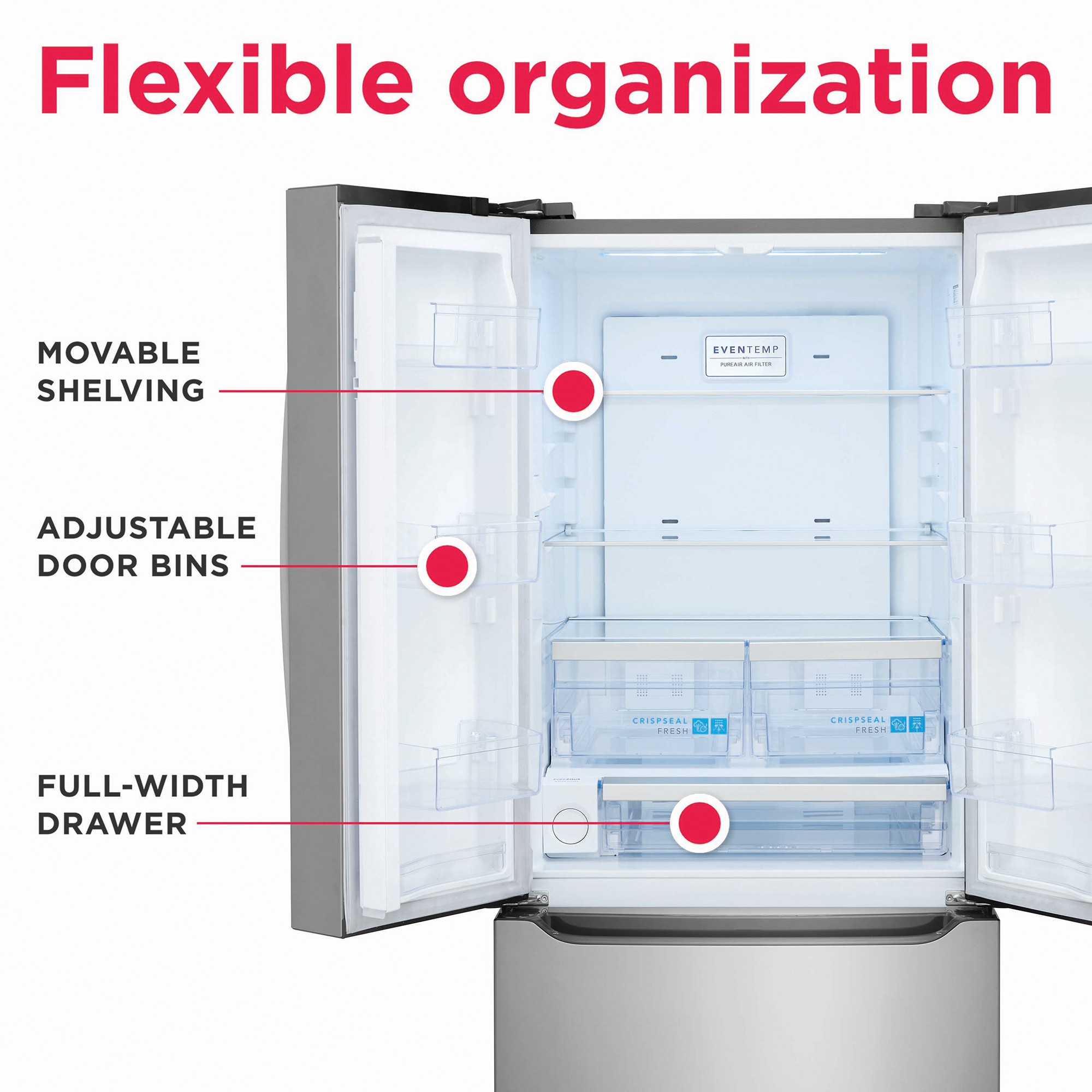 Frigidaire Gallery 30 in. 20 cu. ft. French Door Refrigerator with Internal Water Dispenser - Stainless Steel, , hires