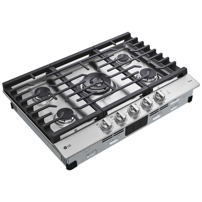 LG 30 in. 5-Burner Smart Natural Gas Cooktop with Griddle, Simmer Burner & Power Burner - Stainless Steel, , hires