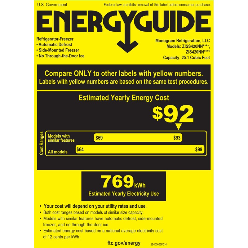 Monogram 42 in. 25.2 cu. ft. Built-In Smart Counter Depth Side by Side Refrigerator with Ice Maker - Stainless Steel, , hires