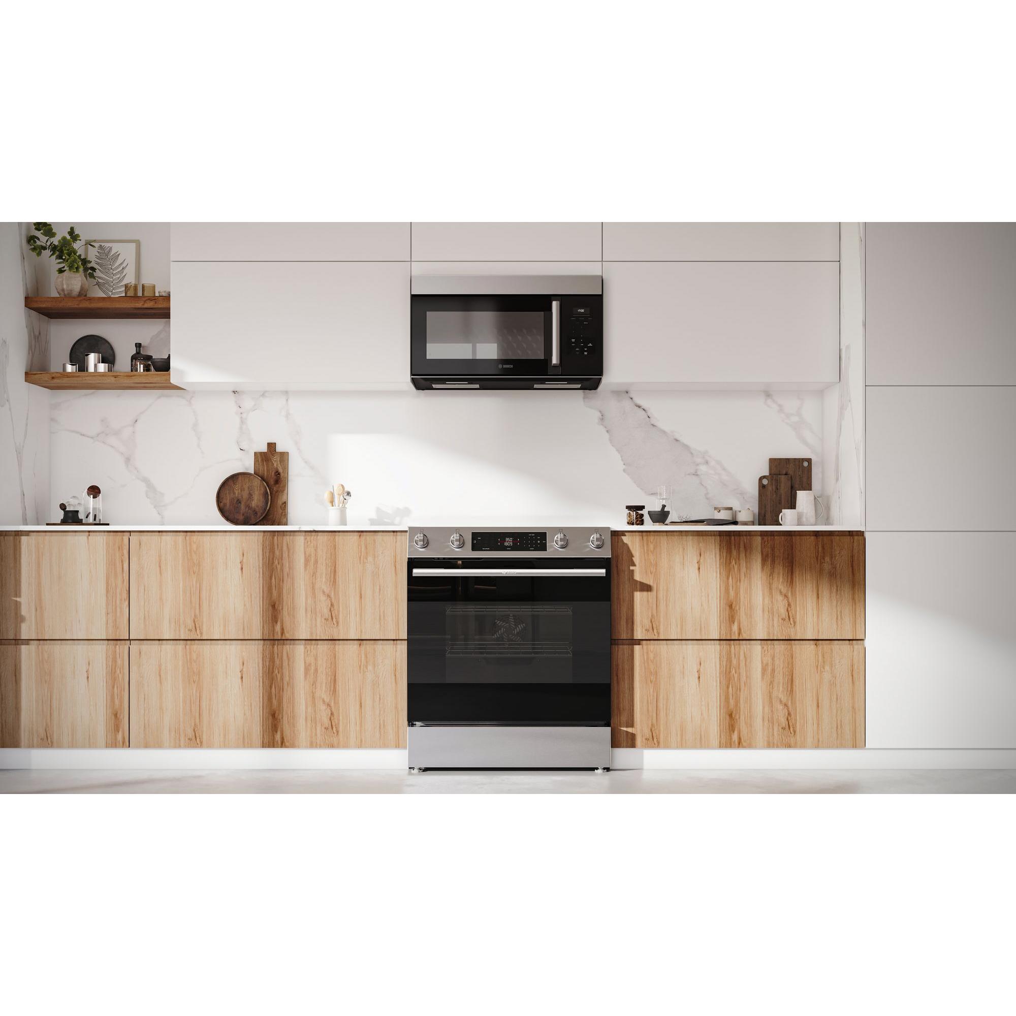 Bosch 100 Series 30 in. 5.8 cu. ft. Air Fry Standard Convection Slide-In Electric Range with Smoothtop Burners - Stainless Steel, , hires