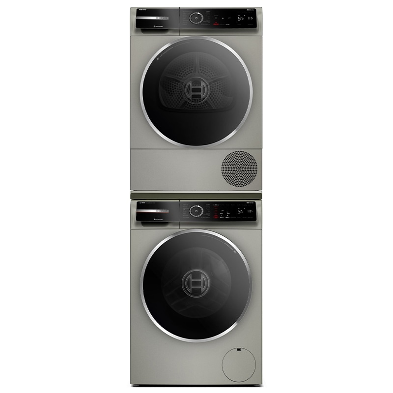 Bosch 800 Series 24 in. 2.4 cu. ft. Smart Stackable Front Load Washer with Sanitize Cycle - Pearl Steel, , hires
