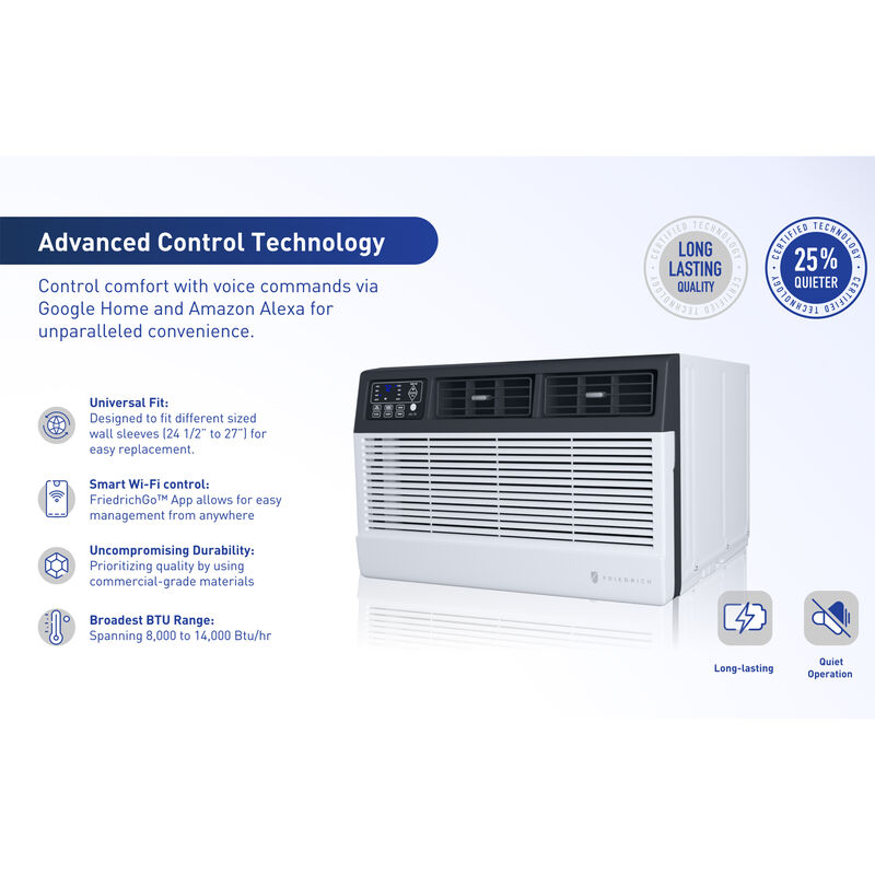 Friedrich Uni-Fit Series 8,000 BTU 115V Smart Through-the-Wall Air Conditioner with 3 Fan Speeds, Remote Control - White, , hires