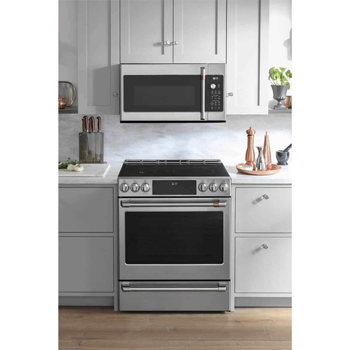 Cafe 30 in. 5.7 cu. ft. Smart Air Fry True European Convection Slide-In Electric Range with 5 Induction Burners - Stainless Steel, Stainless Steel, hires