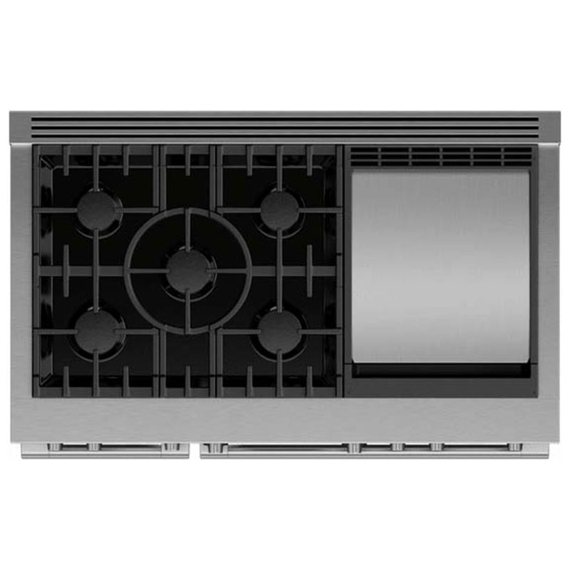 Fisher Paykel Pro Series 9 48 in. 6.9 cu. ft. Smart Air Fry True European Convection Double Oven Dual Fuel Range with 5 Sealed Burners & Griddle - Stainless Steel, , hires