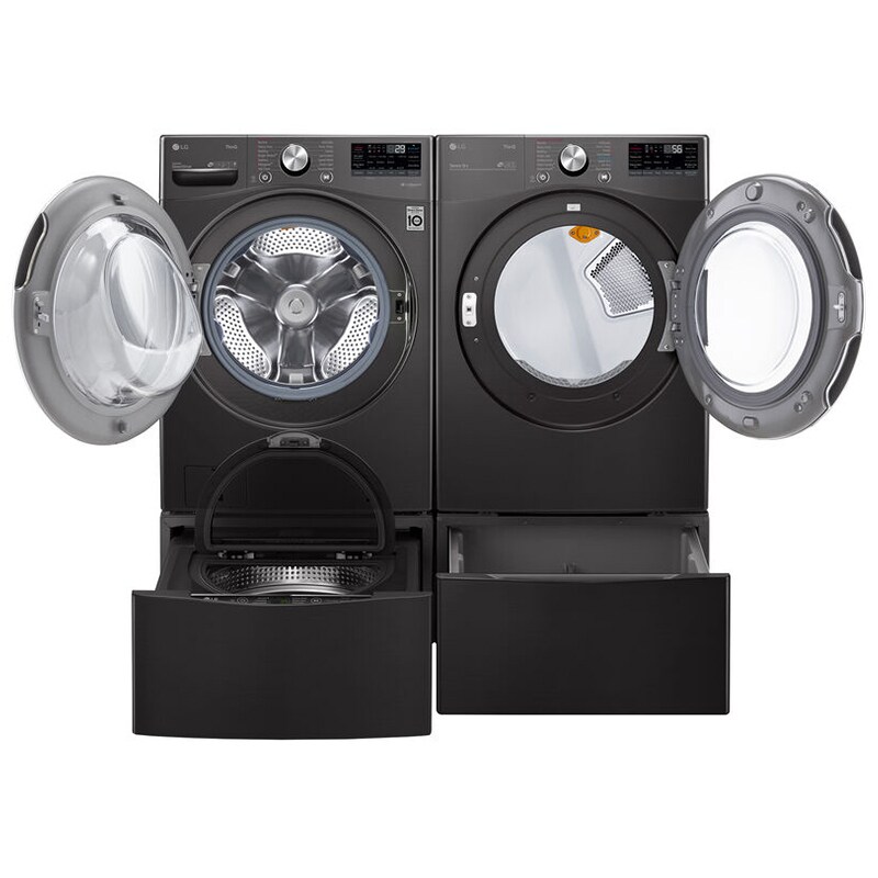 LG 27 in. 7.4 cu. ft. Smart Stackable Round-Door Electric Dryer with Tempered Glass, Built-In Intelligence, Sensor Dry, Turbo Steam, Sanitize & Steam Cycle - Black Steel, Black Steel, hires