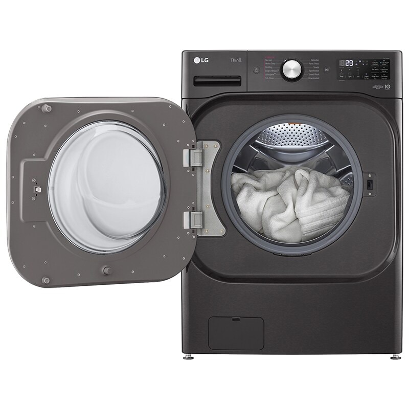 LG 29 in. 5.2 cu. ft. Smart Stackable Front Load Washer with Steam Wash Cycle - Black Steel, , hires