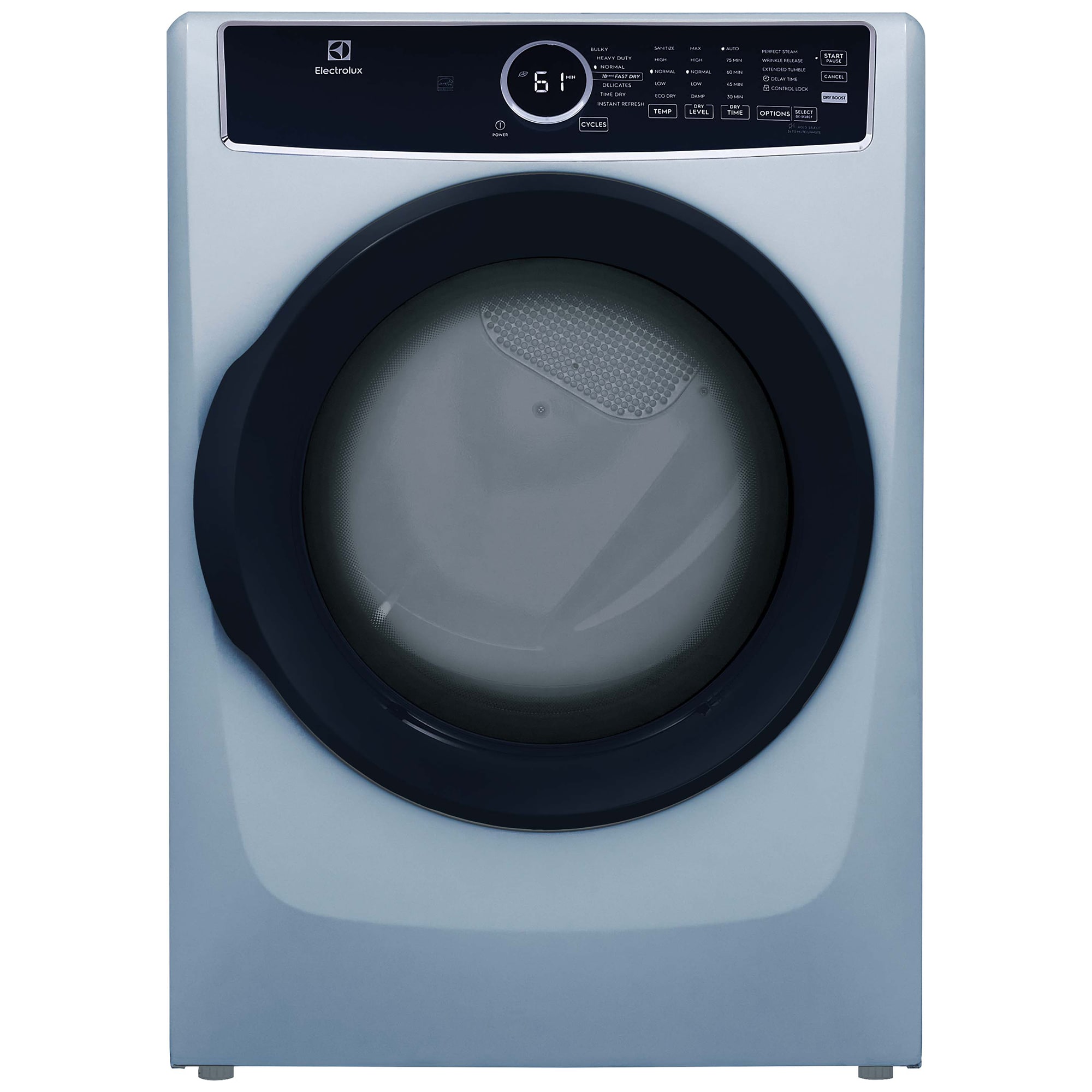 Electrolux 400 Series 27 in. 8.0 cu. ft. Stackable Electric Dryer with Luxury-Quiet Sound System, Sanitize Cycle, Steam Cycle & Sensor Dry - Glacier Blue, Glacier Blue, hires