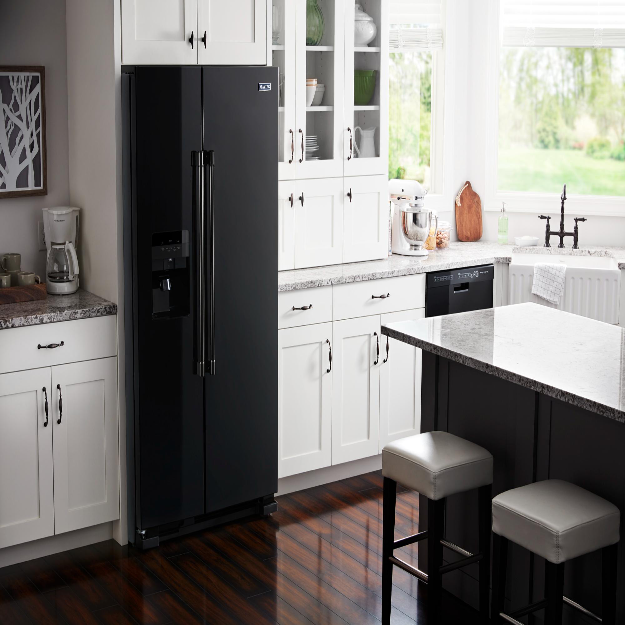 Maytag 36 in. 24.5 cu. ft. Side by Side Refrigerator with Ice & Water Dispenser - Black, Black, hires