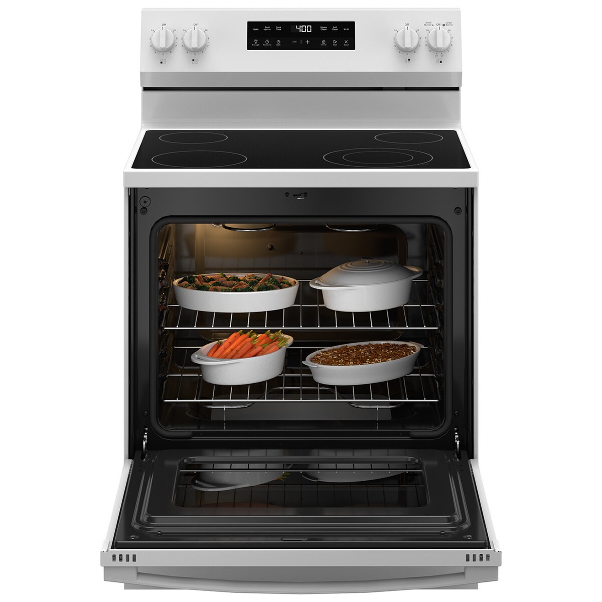 GE 400 Series 30 in. 5.3 cu. ft. Smart Electric Range with Radiant Burners - White, White, hires