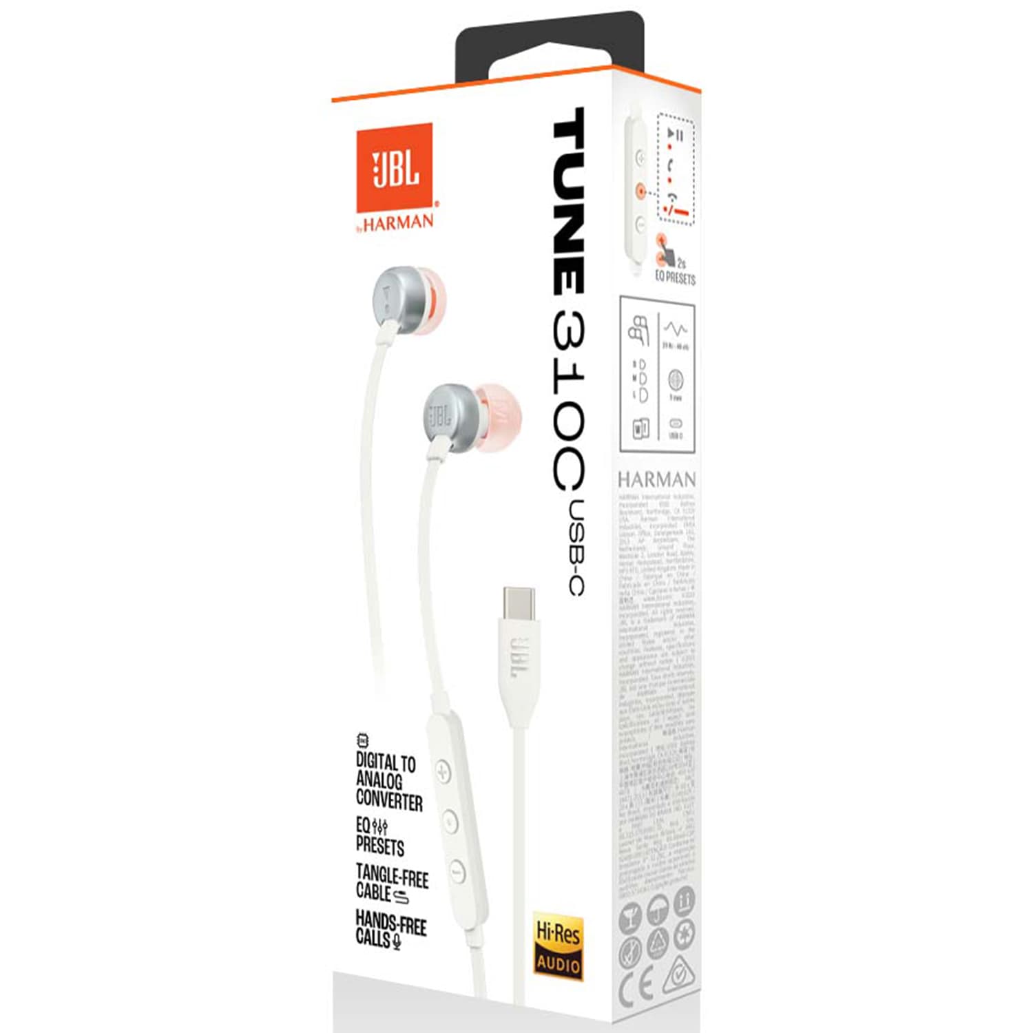 JBL - T310 USB C Wired Headphone - White, , hires