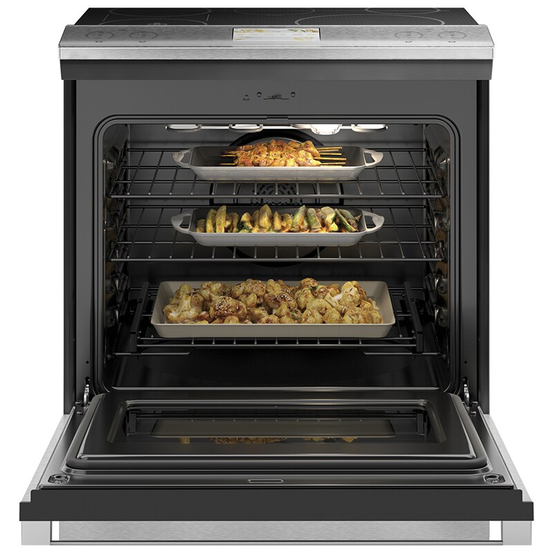 Cafe 30 in. 5.3 cu. ft. Smart Air Fry True European Convection Slide-In Electric Range with 5 Induction Burners - Platinum Glass, Platinum Glass, hires
