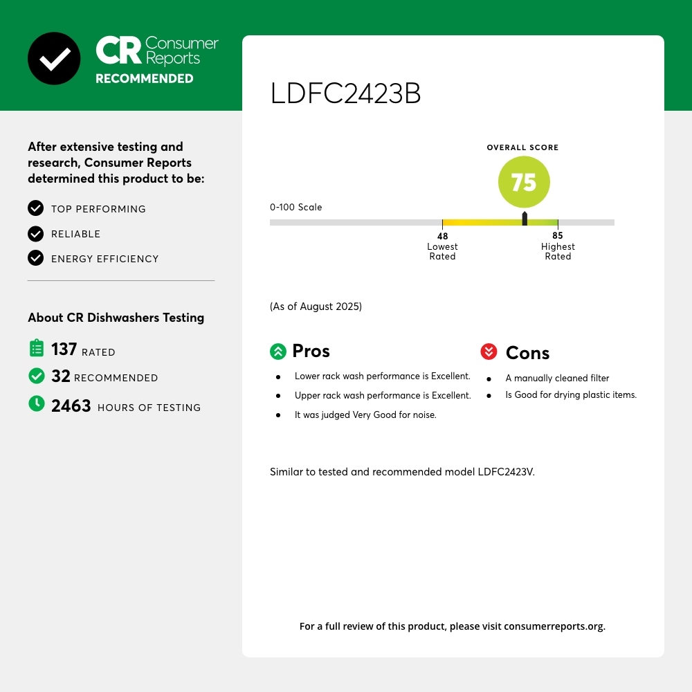 LG 24 in. Front Control Dishwasher with 52 dBa Sound Level, Dynamic Dry & Pocket - Black, Black, hires