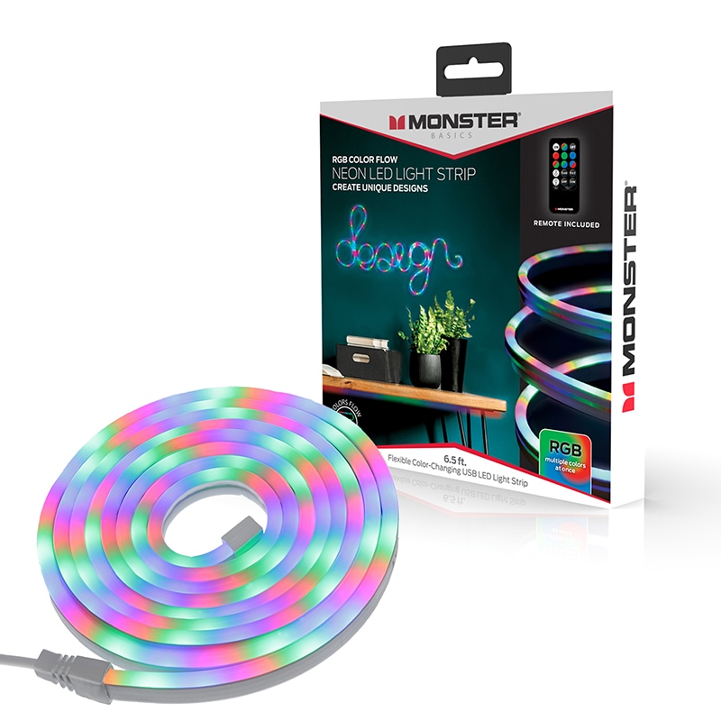 Monster Neon Flow Multi-Color LED Light Strip with USB Plug-in and Remote, 6.5 ft., , hires