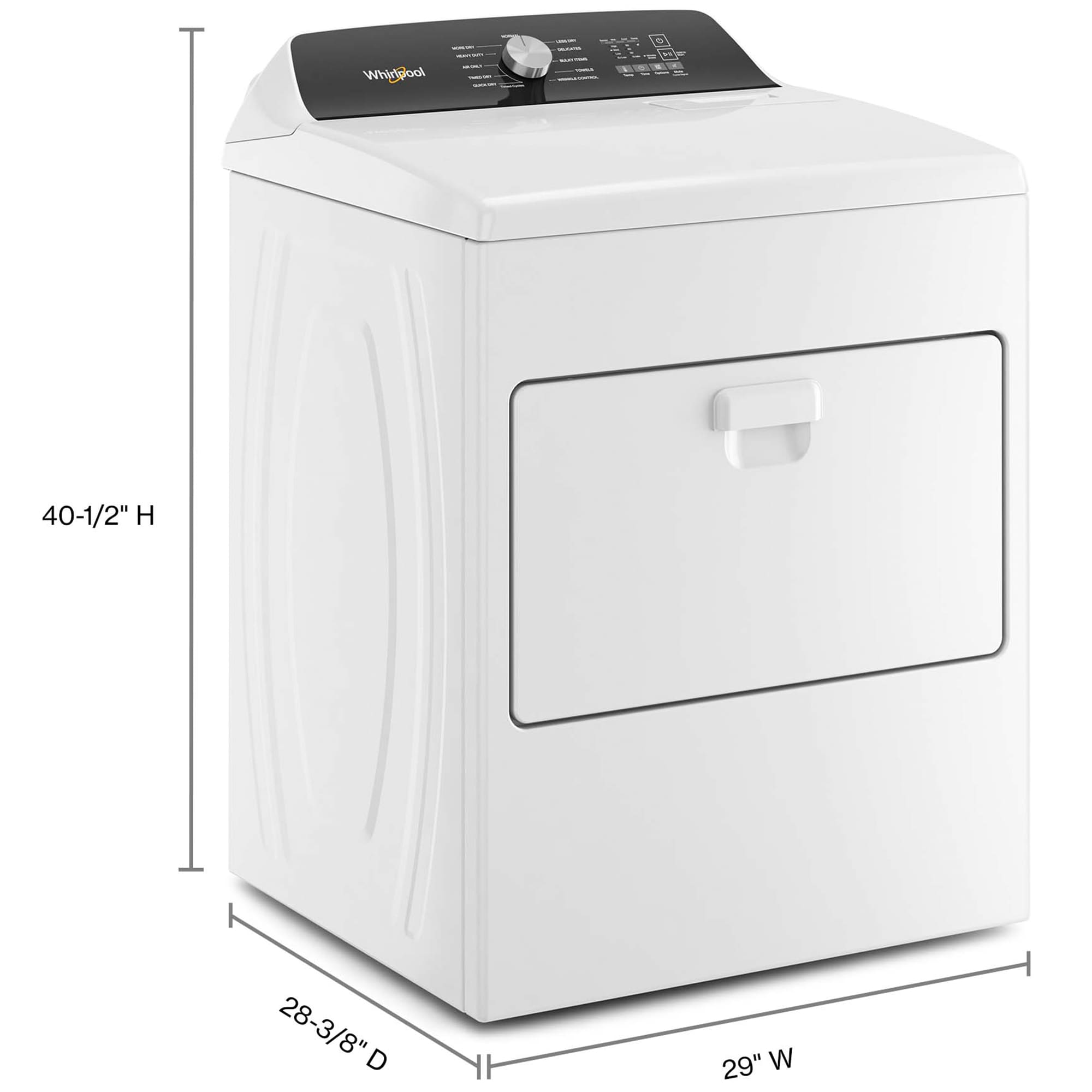 Whirlpool 29 in. 7.0 cu. ft. Top Loading Electric Dryer with 11 Dryer Programs, 1 Dry Options, Wrinkle Care & Sensor Dry - White, , hires