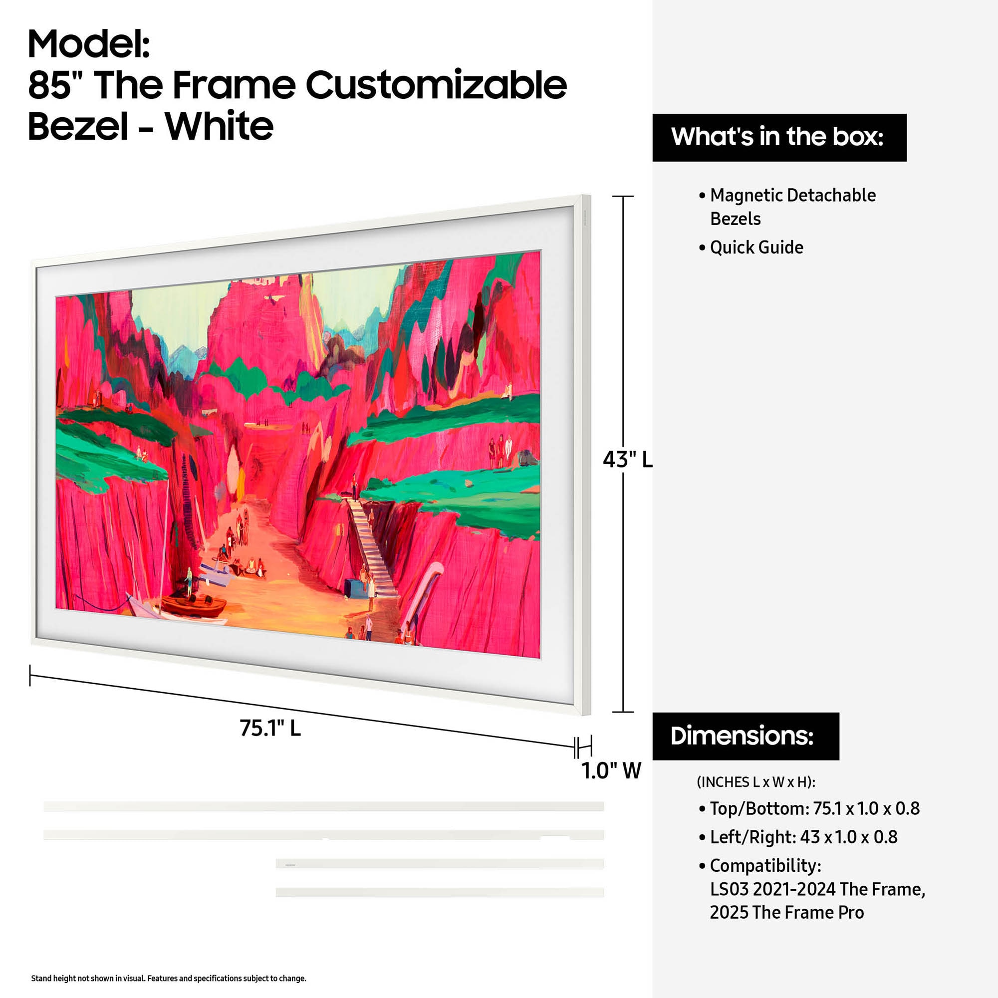 Samsung The Frame 85" Customizable Bezel - Modern White Compatible with 2021 - 2025 Frame TVs and 2025 Frame Pro TVs, , hires