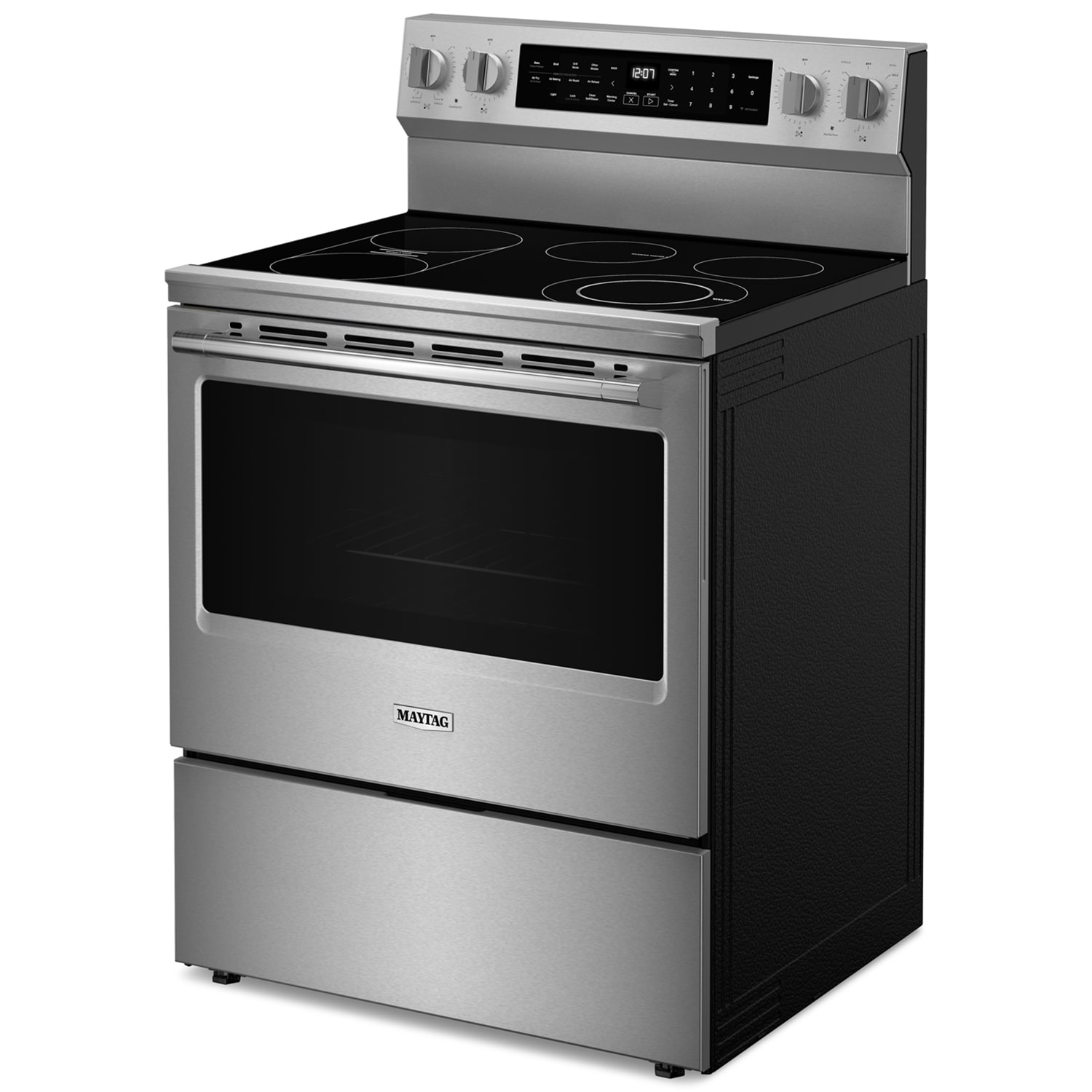 Maytag 30 in. 5.3 cu. ft. Smart Air Fry Standard Convection Electric Range with Radiant Burners, Grill & Griddle - Fingerprint Resistant Stainless, , hires
