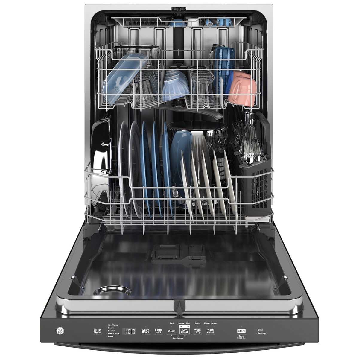 GE 24 in. Top Control Flush-Mount Dishwasher with 45 dBa Sound Level, 3rd-Rack & Dry Boost - Black Slate, Black Slate, hires
