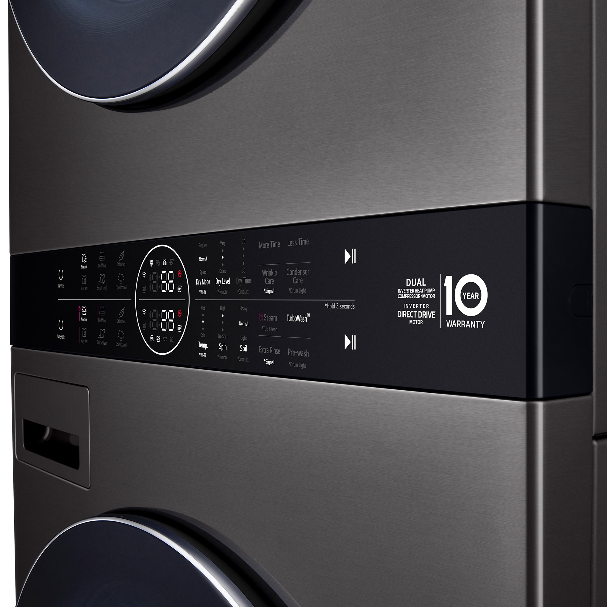 LG 27 in. 5.0 cu. ft. Smart Electric Front Load Ventless WashTower with Heat Pump, Center Control, AI Sensor Dry, Sanitize & Steam Cycle - Black Steel, , hires