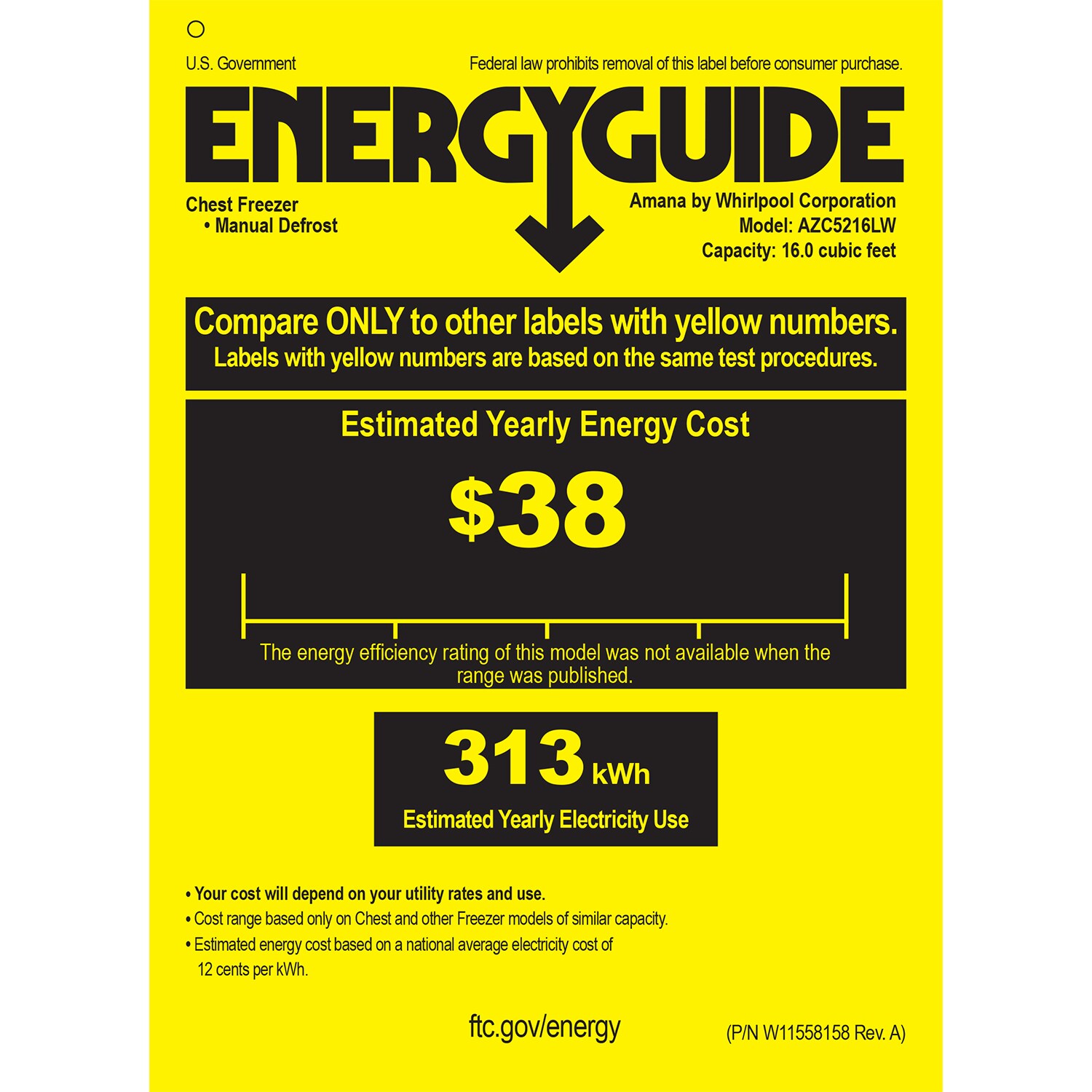 Amana 55 in. 16.0 cu. ft. Garage-Ready Chest Freezer - White, , hires