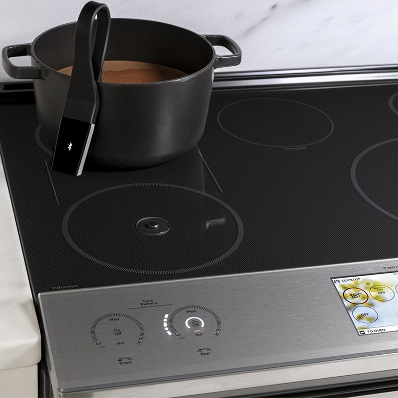 Cafe 30 in. 5.3 cu. ft. Smart Air Fry True European Convection Slide-In Electric Range with 5 Induction Burners - Platinum Glass, Platinum Glass, hires