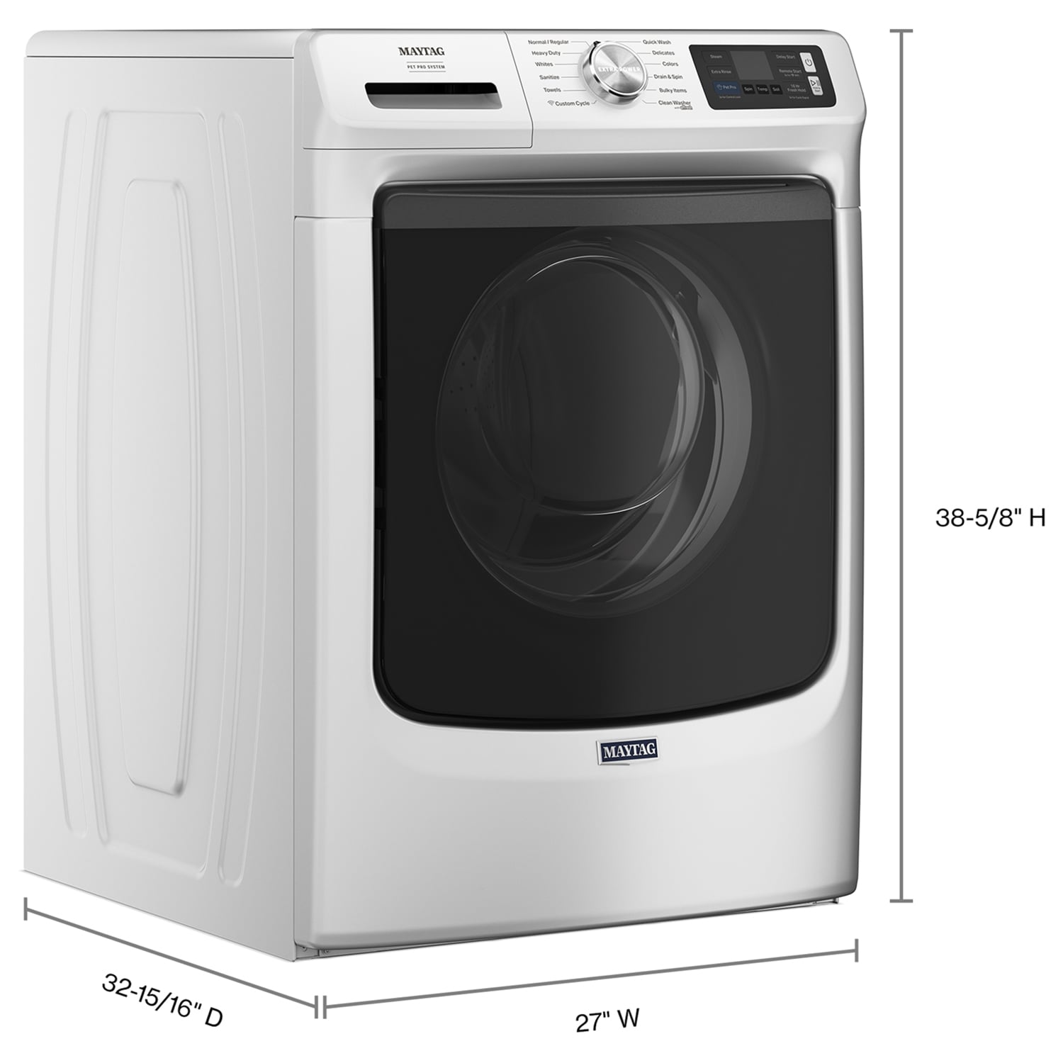 Maytag Pet Pro 27 in. 5.0 cu. ft. Smart Stackable Front Load Washer with Sanitize & Steam Cycle - White, White, hires