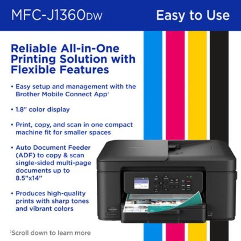 Brother Work Smart 1360 Wireless Color Inkjet All-in-One Printer with Automatic Duplex Printing and 1.8" Color Display, , hires