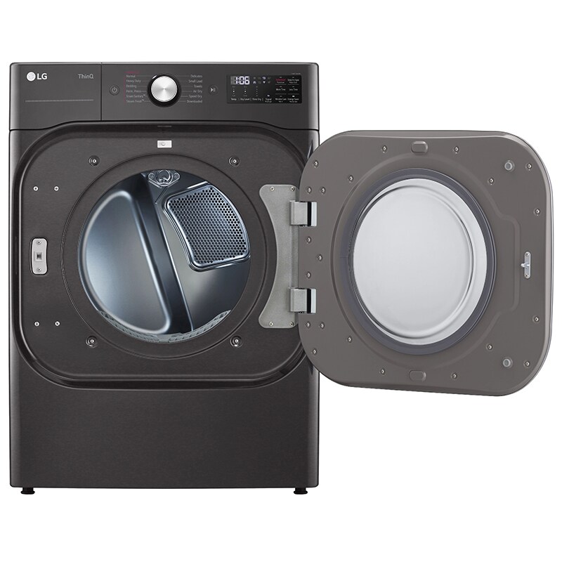LG 29 in. 9.0 cu. ft. Smart Stackable Electric Dryer with Built-In Intelligence, TurboSteam Technology & Sensor Dry - Black Steel, Black Steel, hires