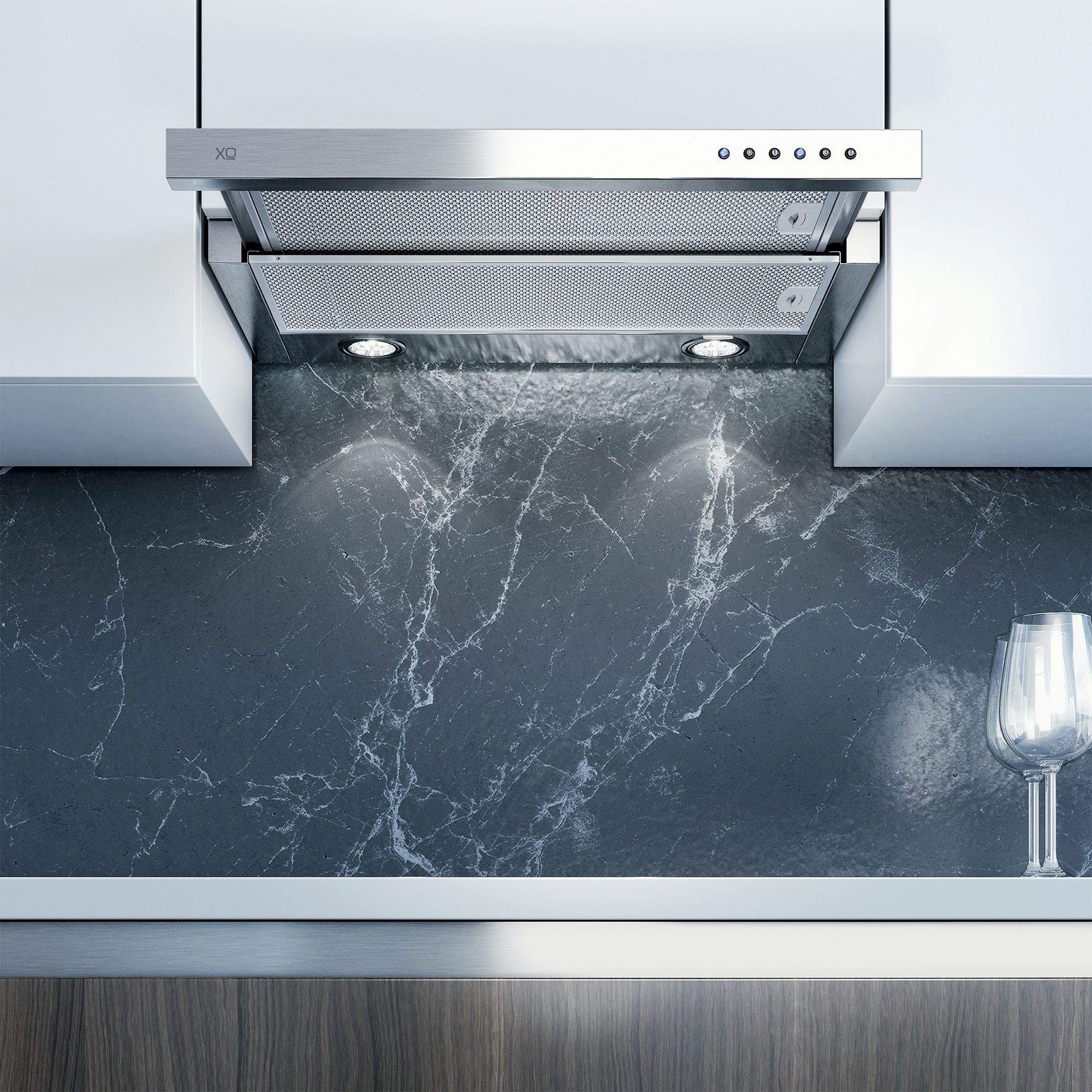 XO 24 in. Convertible Slide-Out Style Range Hood with 600 CFM, 3 Fan Speeds & 2 LED Lights - Stainless Steel, , hires