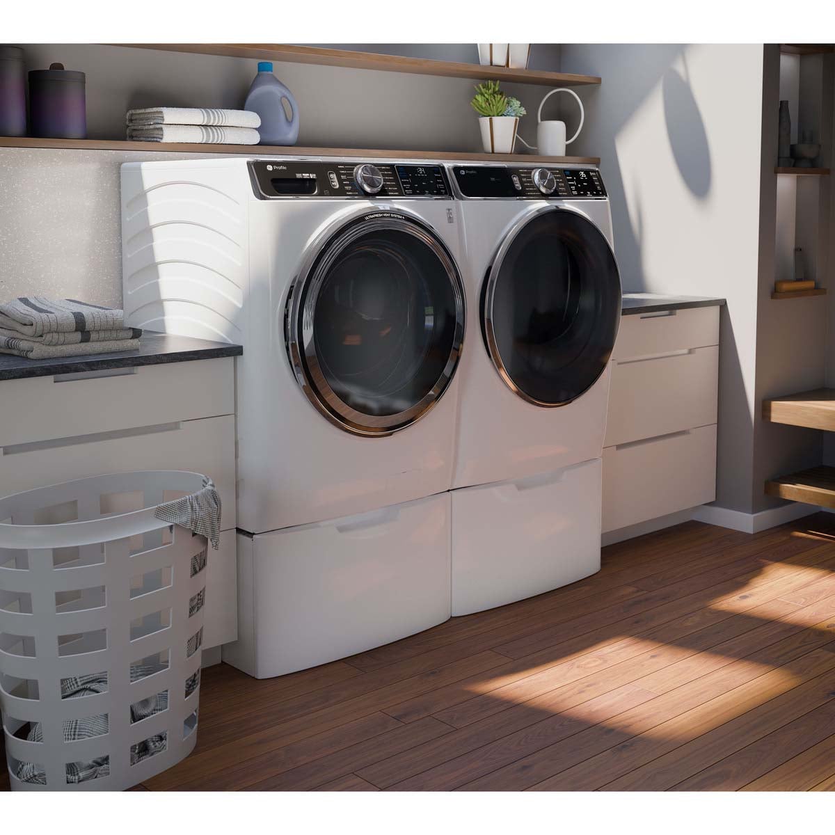 GE Profile 28 in. 5.3 cu. ft. Smart Stackable Front Load Energy Star Washer with UltraFresh Vent System+, Sanitize & Steam Cycle - White, , hires