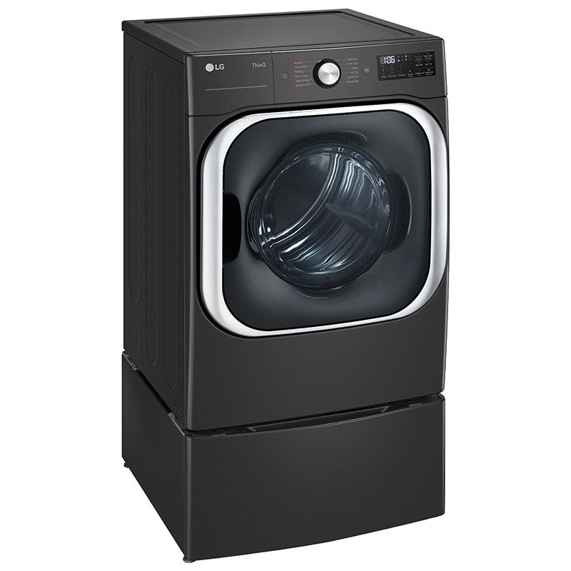 LG 29 in. 9.0 cu. ft. Smart Stackable Electric Dryer with Built-In Intelligence, TurboSteam Technology & Sensor Dry - Black Steel, Black Steel, hires